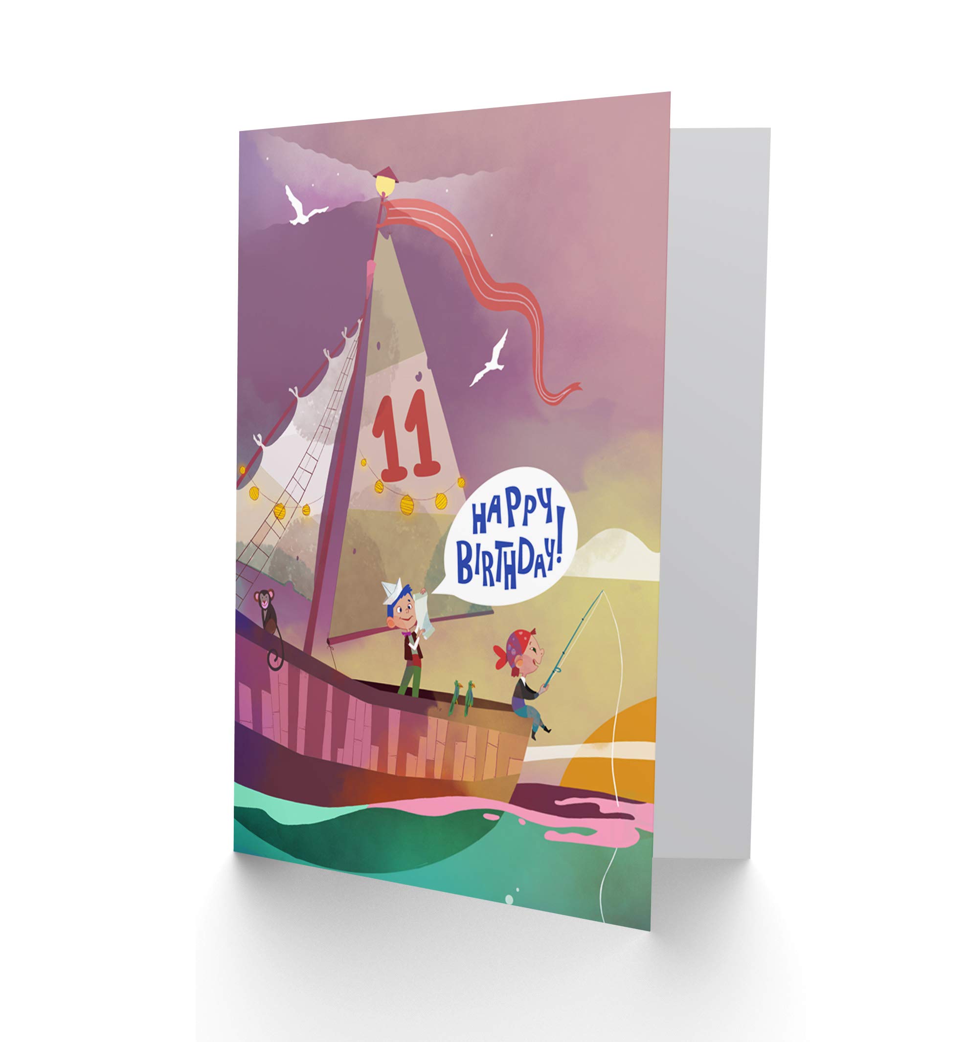 Geburtstagskarte Piratenschiff – Zum 7. Geburtstag, Nautisches Design, Nachhaltiger Karton