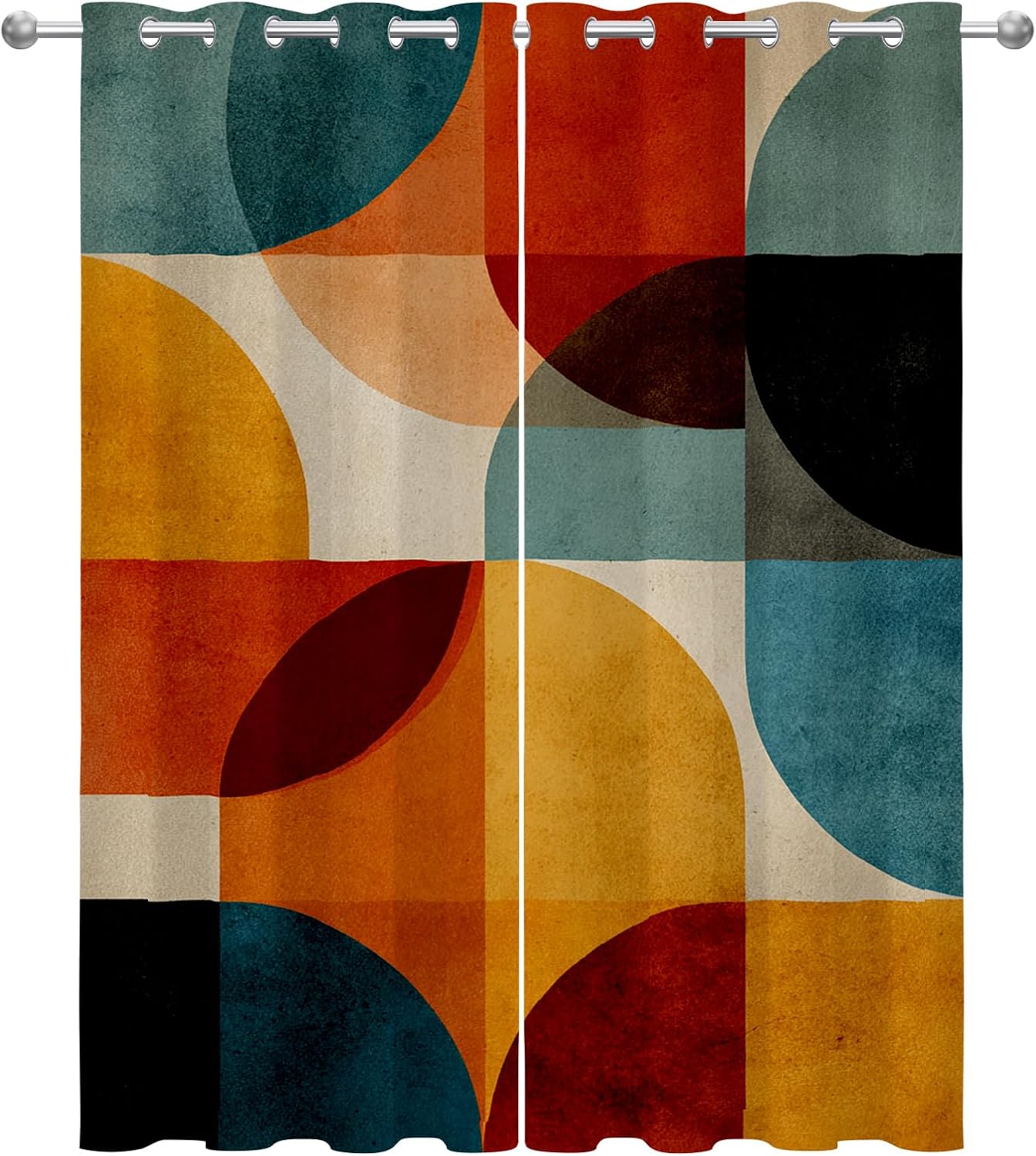 Mid Century Blackout Curtains for Bedroom Living Room, Colorful Modern Abstract Boho Patterned Window Treatments, Room Darkening Thermal Insulated Grommet Drapes, 54 Inch Curtains 2 Panel Set