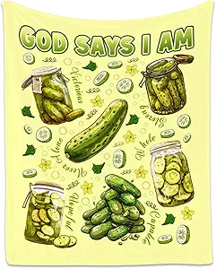 Pickle Blanket, Cozy Soft Throw Gifts for Boys Girls, 40x50 Inch Cute Flannel Blanket for Pickle Lovers, God Says I Am Throw Blankets for Couch Sofa