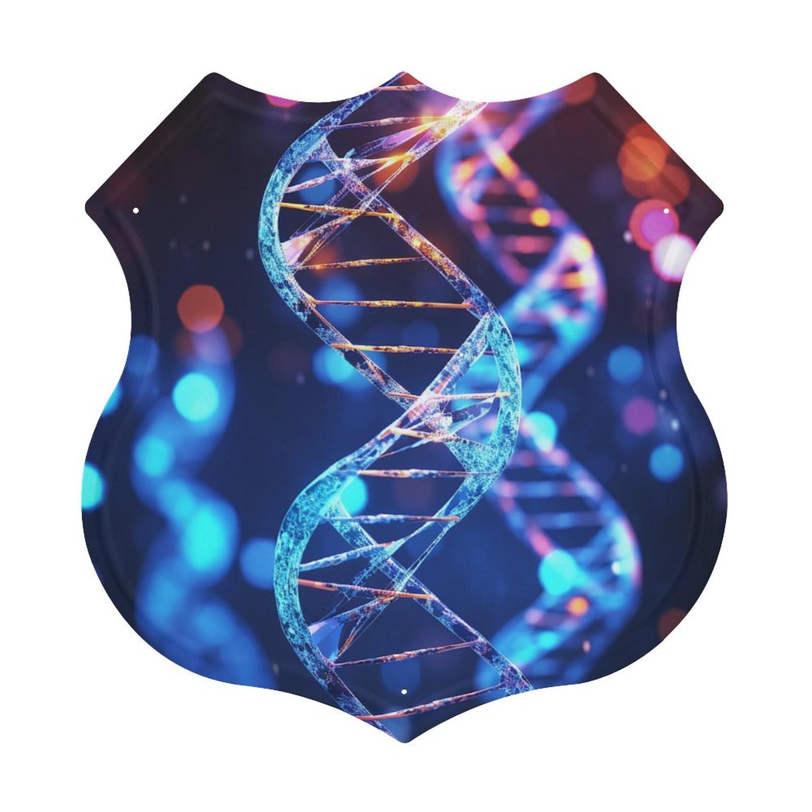 JTREHY Shield-shaped Hanging Painting,DNA Genetic Helix Printed Metal Art Wall Decoration Metal Shield-shaped Sign Vintage Shield Shape Iron Wall Art for Home, Bar, And Office Decor