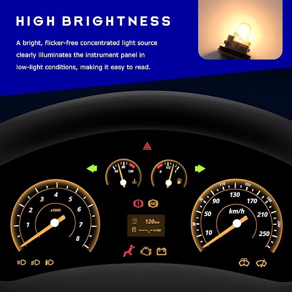 5PCS DB401 T5 Car Dashboard Light Bulbs, High Brightness Wedge Halogen Bulb Anti-Vibration Indicator, Responsive Plug & Play A/C Climate Control Switch Light Flat Top Bulb
