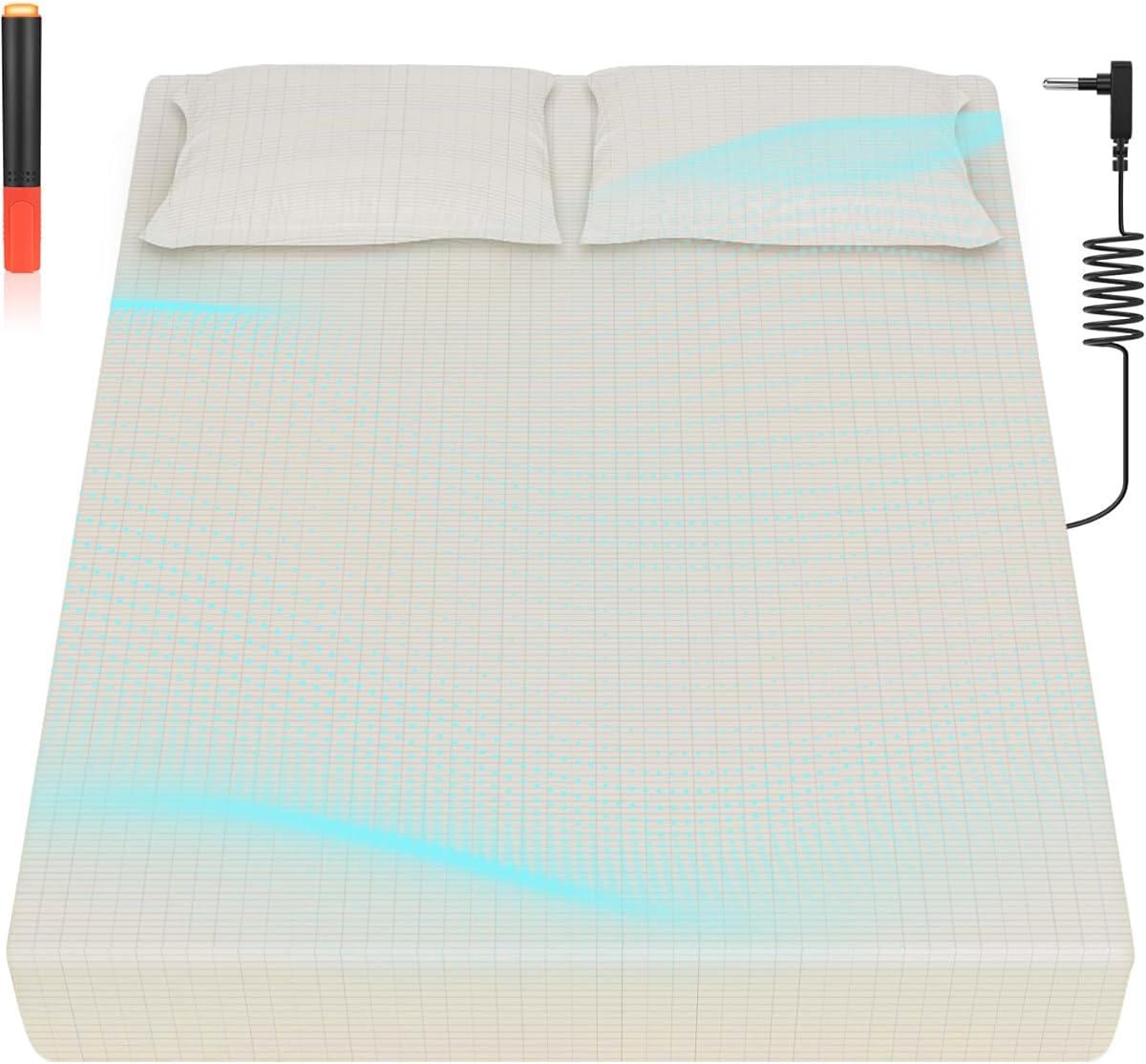 Pillcase Grounding Sheet, 90% Organic Cotton+10% Pure Silver Organic Grounded Sheet for Improved Sleep, Pain Relief, with Static Grounding Cord and Test Pen (White, King(78.1 * 80.1 * 15 inch))