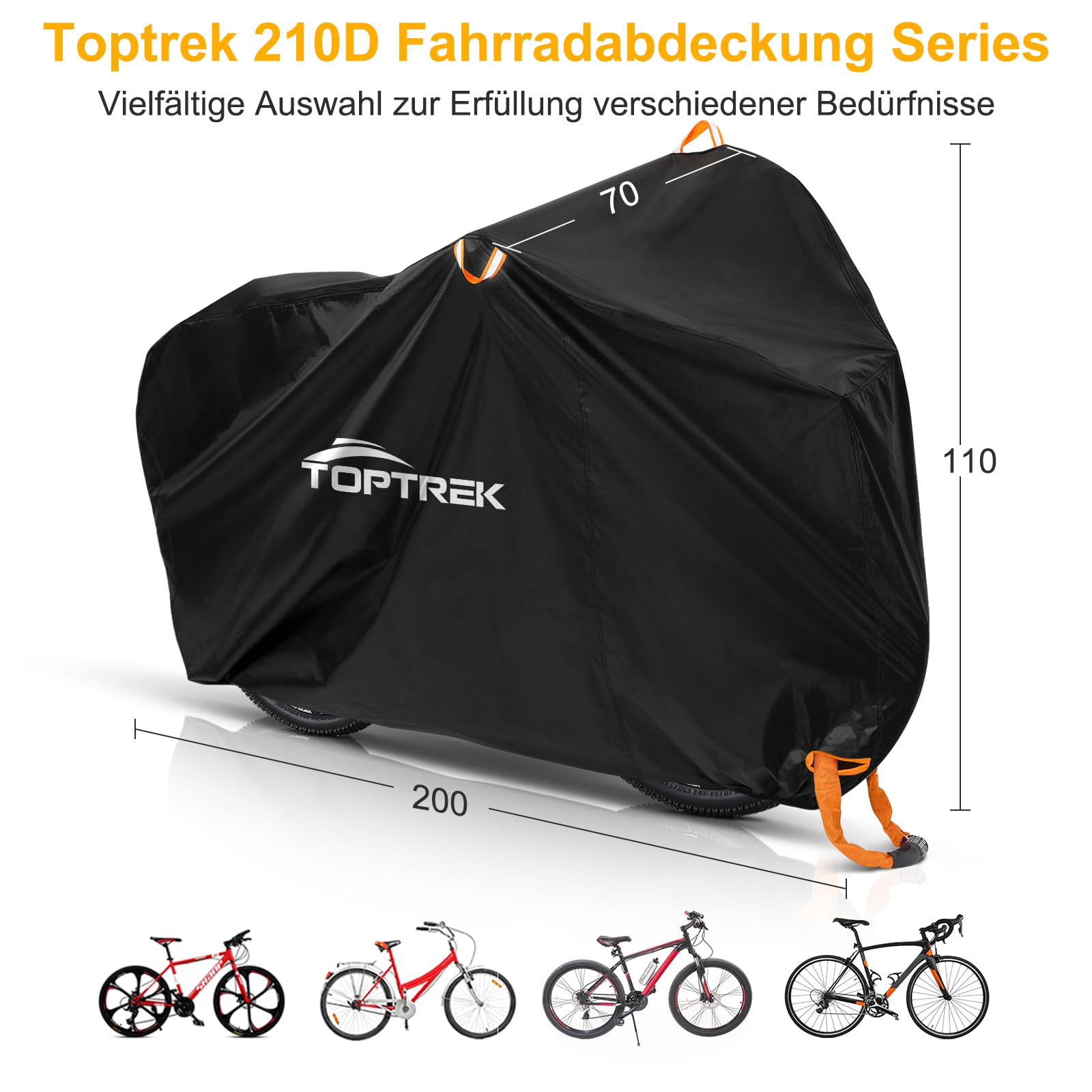Housse Vélo Imperméable Oxford 210D - 200x70x110 Cm - Protection Tout Temps + Sac De Rangement