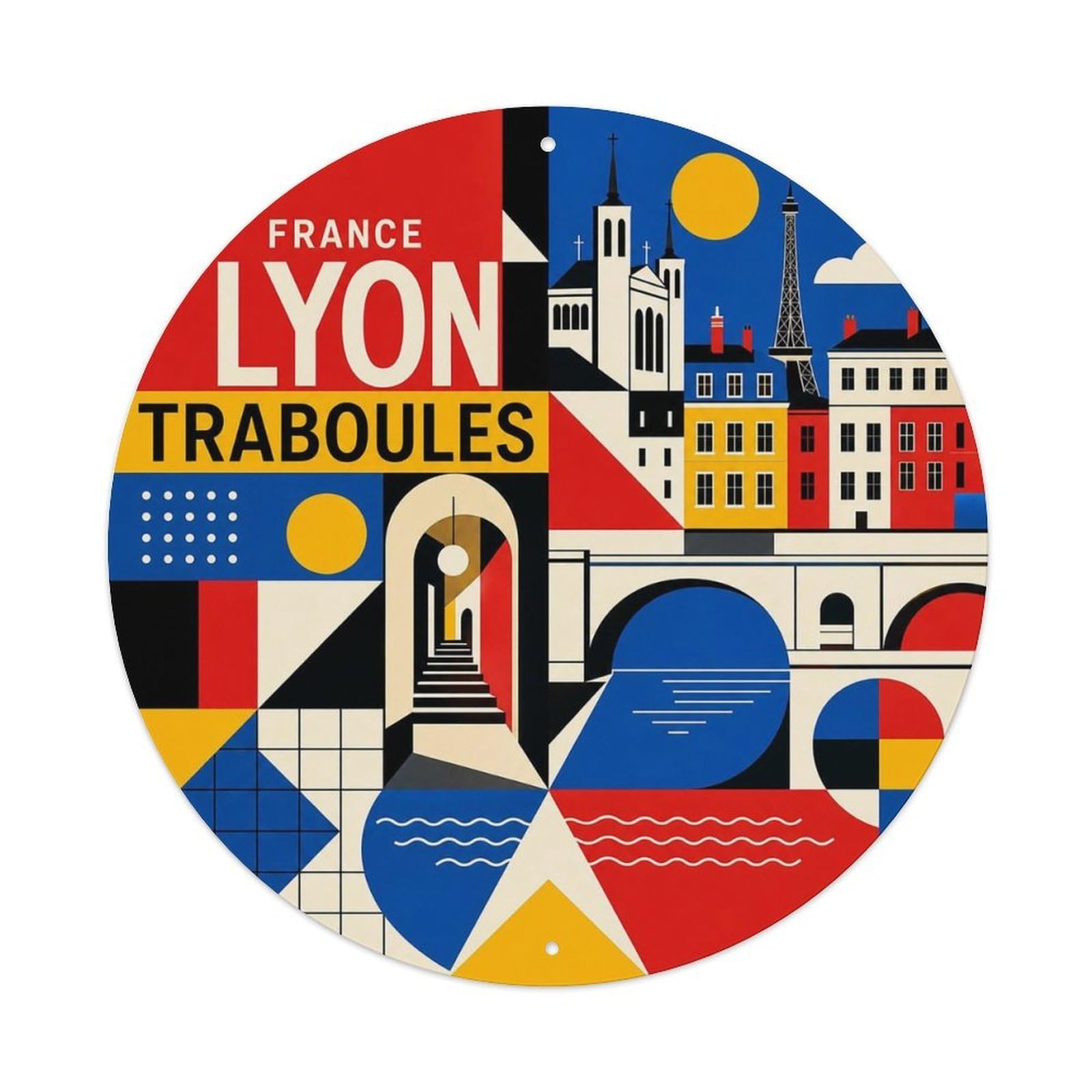 Este 8X8inch Style Lyon Traboules French Color Block Classic Scenery Metal Tin Sign