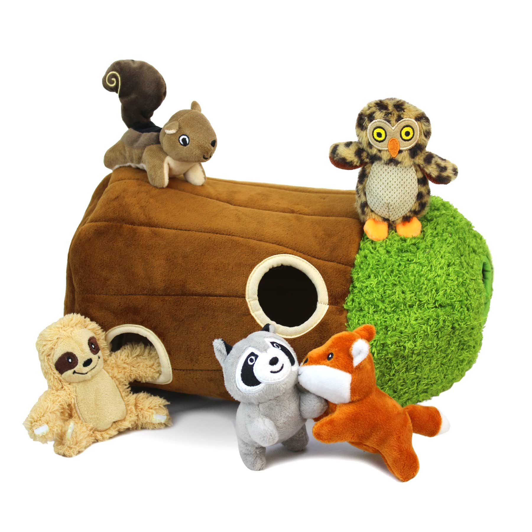 Hide and Seek Dog Puzzle Puppy Toys, Interactive Squeaky Plush Stuffed Toys for Dogs (Sheep, Panda, Forest Animals) (Baum Hole Mix Large)