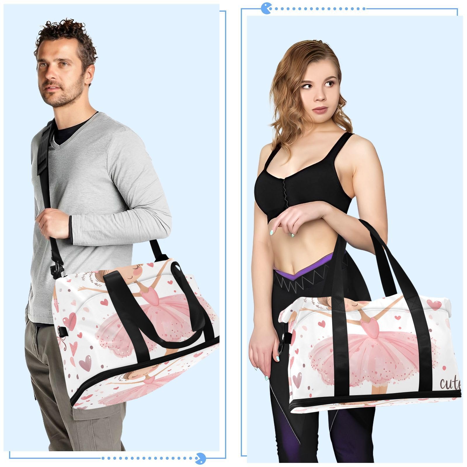 Wasserdichter Sport-Turnbeutel – Ballett-Mädchen, Ballerina, große Kapazität, Seesack mit Fach für trockene Nässe und Schuhe, Yoga, Schwimmen, Reisen, für Workout, Fitness, Übernachtung