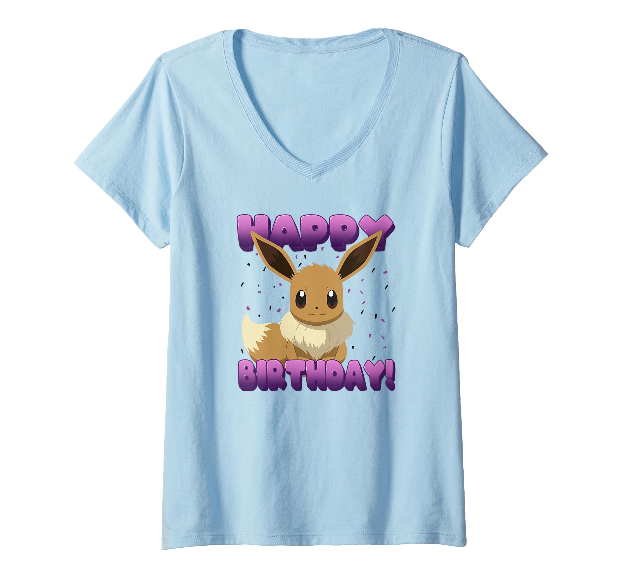 Womens Pokémon Birthday Eevee Big Face Happy Birthday V-Neck T-Shirt
