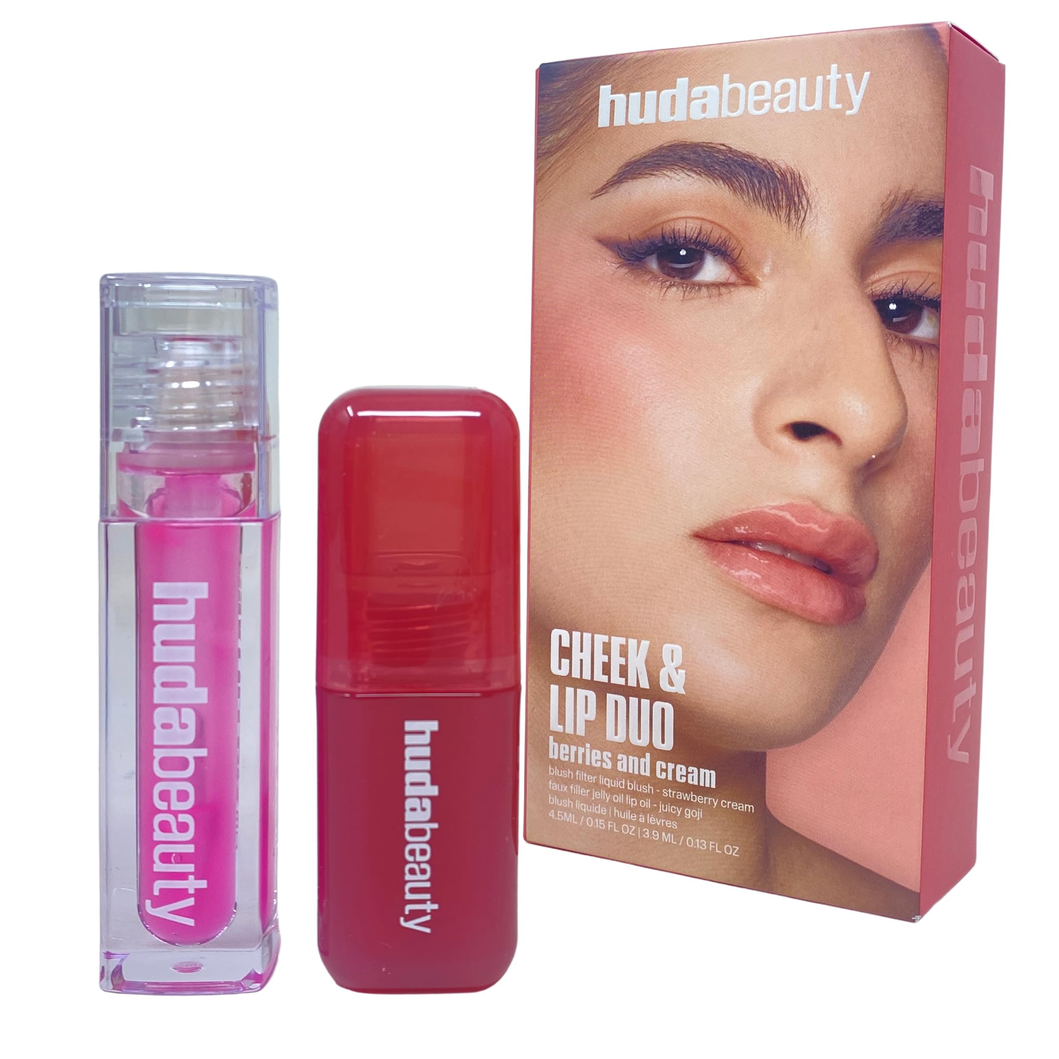 Huda Beauty Cheek & Lip Duo - Berries and Cream - Blush Filter Liquid Blush and Faux Filler Lip Oil. LIMITED EDITION
