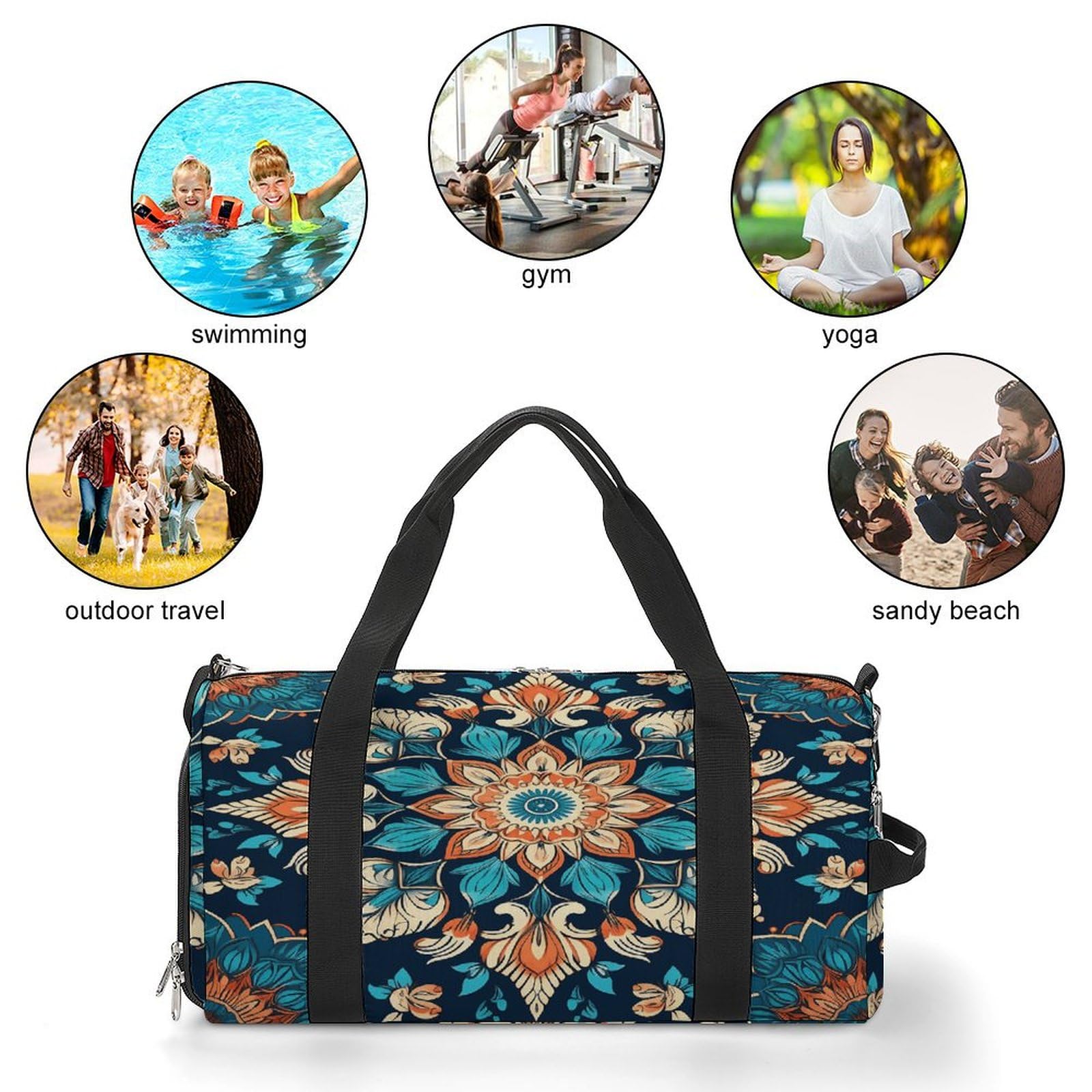 Turnbeutel für Damen und Herren, Vintage-Mandala-Blumendruck, Turnbeutel, wiederverwendbar, Turnbeutel mit Schuhfach, Stil, Einheitsgröße, modern, Stil:, Einheitsgröße, Modern