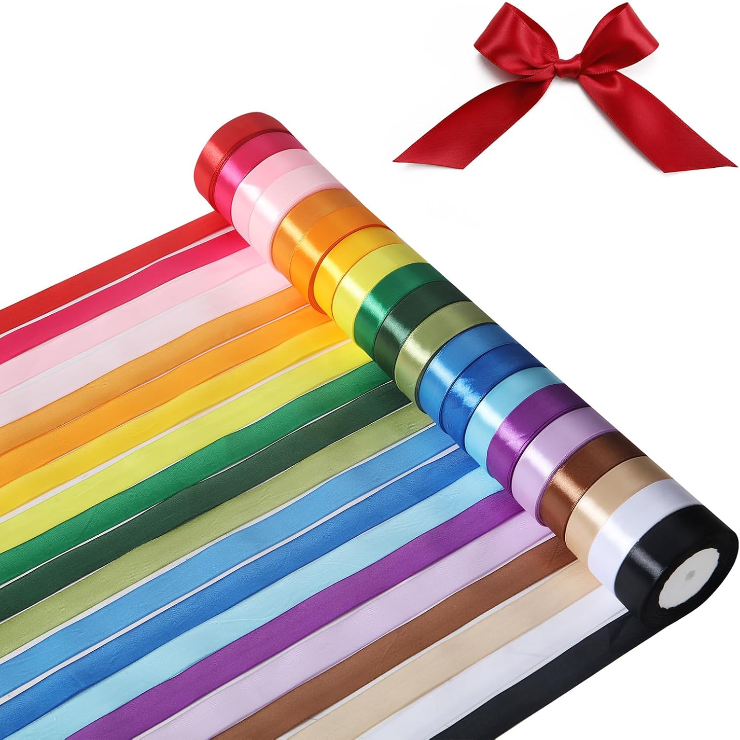 20 Colors 500 Yards Rainbow Satin Ribbon 1 Inch x 25 Yard Total 500 Yards Colorful Fabric Satin Ribbon Set Assortment Ribbons for Gift Wrapping Halloween Christmas Wedding Party Decorations