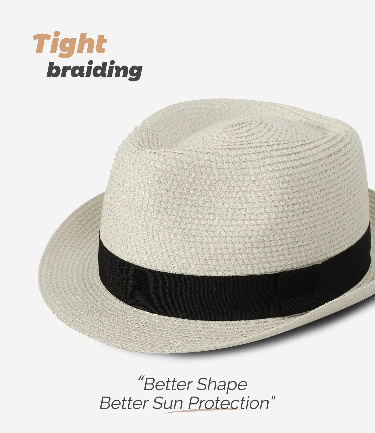 Straw Fedora Sun Hat for Women Men Short Brim Panama Trilby Beach Hat Packable Summer Hat UPF 50+ - Image 2