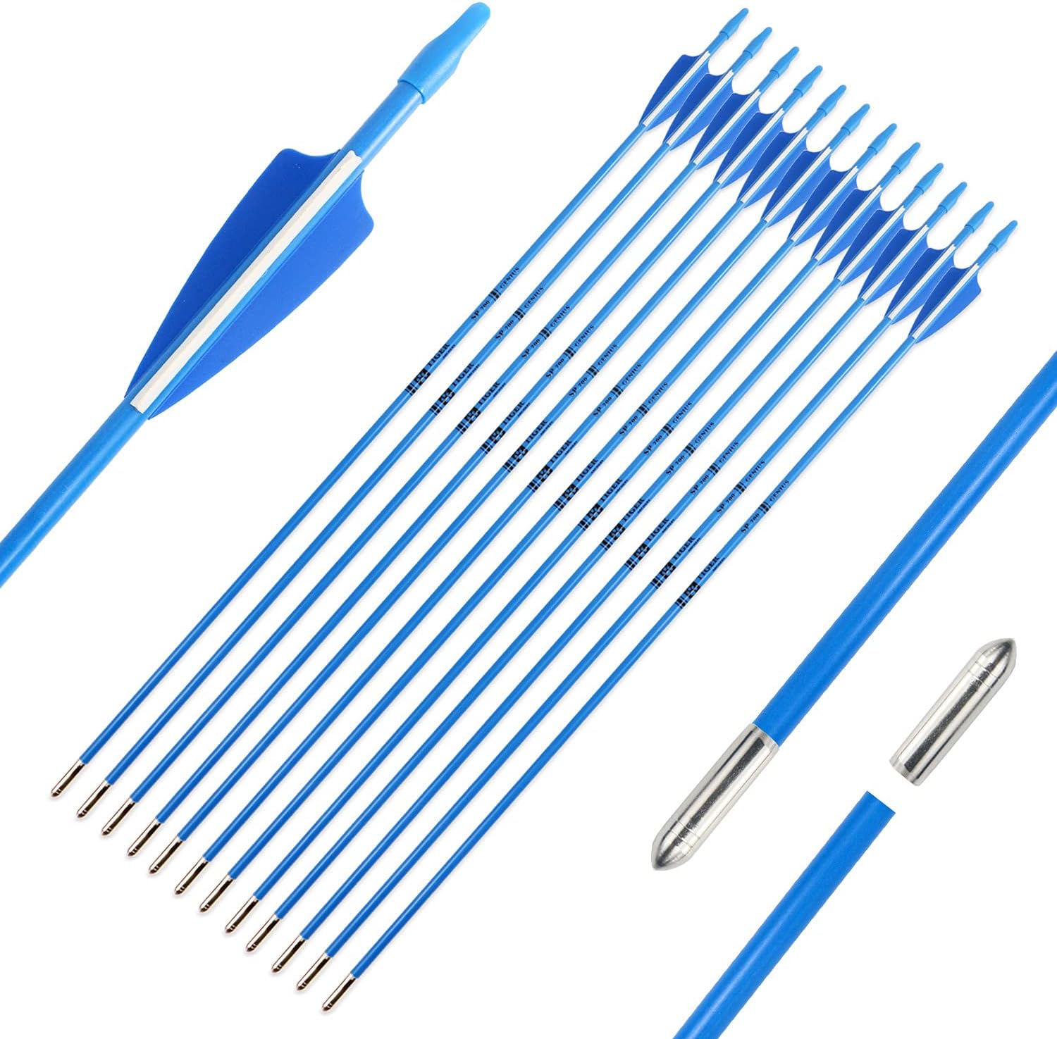 TIGER ARCHERY 28inch Archery Fiberglass Youth Arrows for Recurve Bows- Beginners Adult and Youth Kids Arrows Practice
