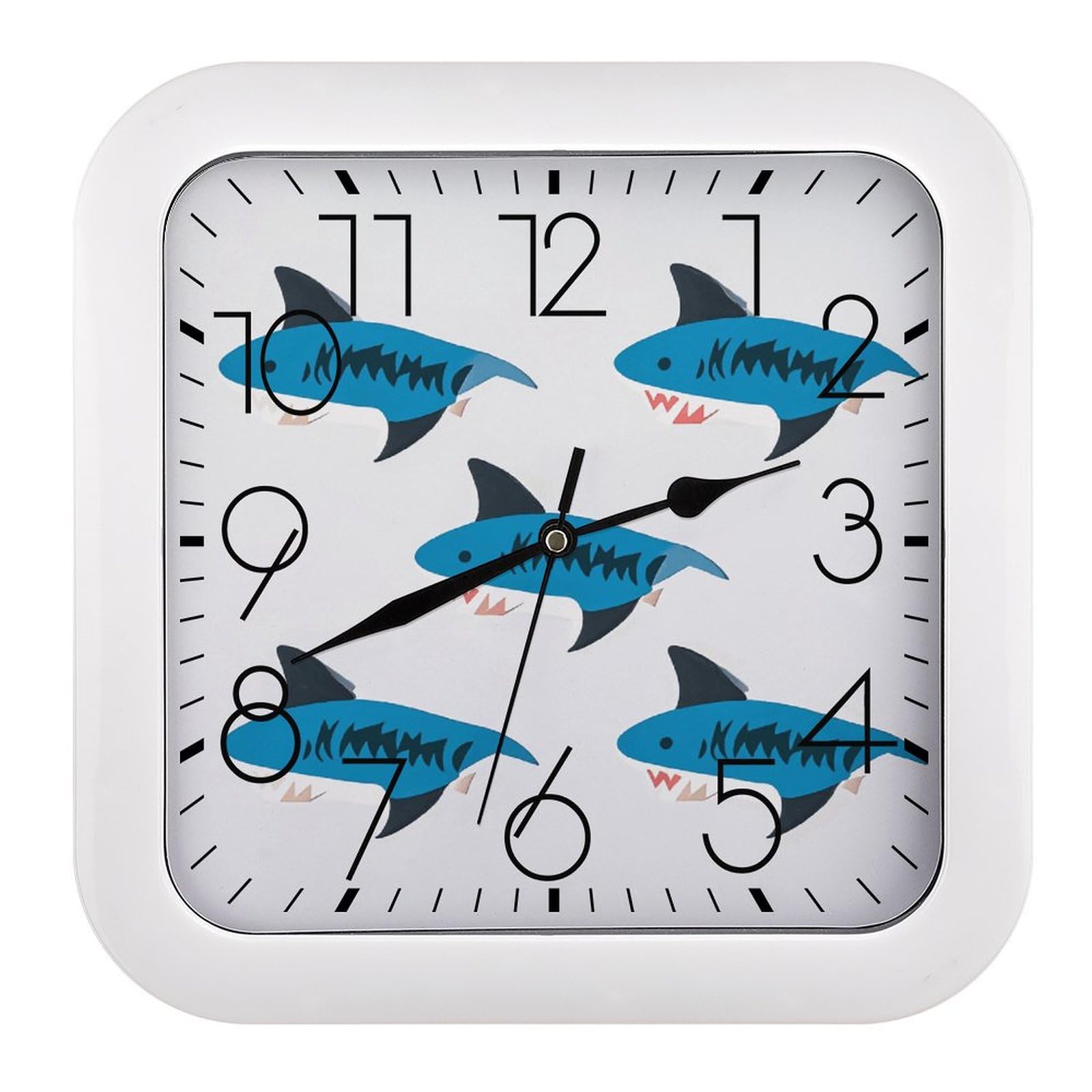 Horloge murale carrée plastique 25,4 cm silencieuse à piles requin