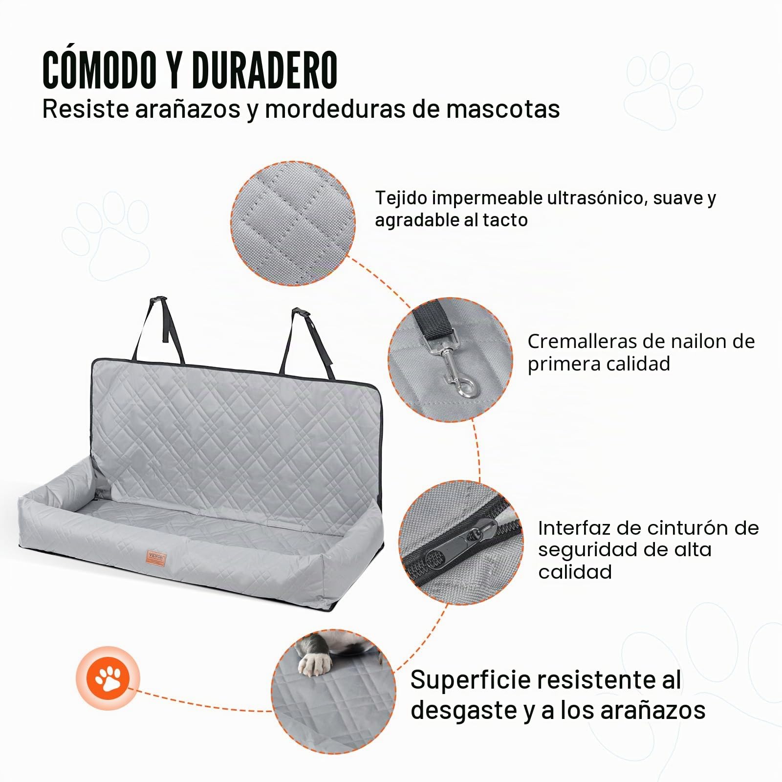 VEVOR Asiento de Coche para Perros 45 kg Asiento de Seguridad para Mascotas Asiento Elevador Impermeable con Correa de Seguridad con Clip Acolchado de Algodón PP Silla para Coche para Mascotas, Gris