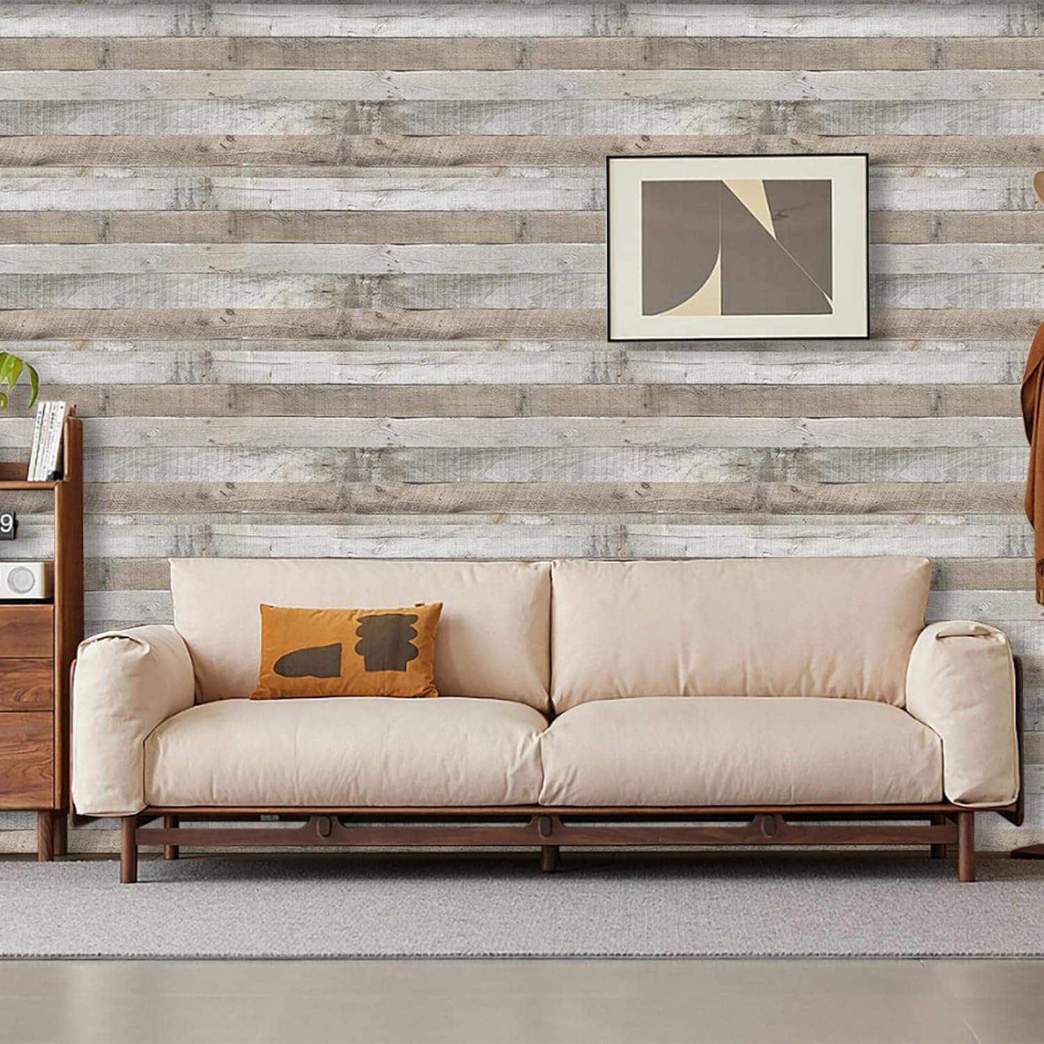 LXCREAT Faux Wood Butcher Block Contact Paper Shiplap Peel and Stick Wallpaper 17.5"X394", Natural Grey Wooden Self Adhesive Removable Vintage Wallpaper for Shelf Kitchen Home Walls Decoration