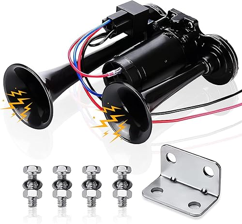 Miniatura 1 de Kit de bocina, 12 V 150 db bocina de aire para coche, súper fuerte, kit de bocina de tren de 2 trompetas con compresor para camiones, camiones,