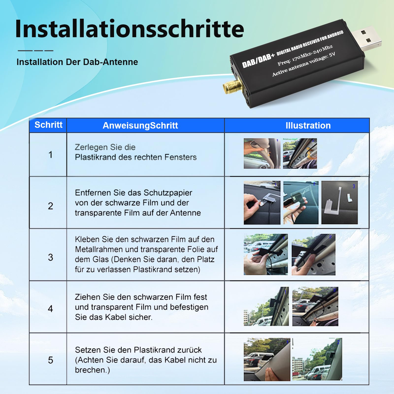 Podofo Adattatore DAB DAB+ Ricevitore Radio Digitale, Sintonizzatore Radio DAB+ con Antenna, Interfaccia Antenna SMA e USB 2.0, Modulo DAB Universale per Autoradio Android - Supporta APP ​​​​DAB