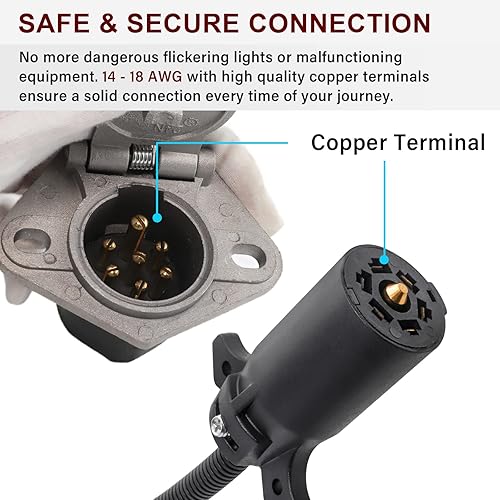 Miniatura 6 de MECMO Adaptador Conector de Remolque de Cuchilla RV de 7 Vías a Pin Redondo de 7 Vías, Zinc Fundido a Presión con Soporte de Montaje, Arnés de