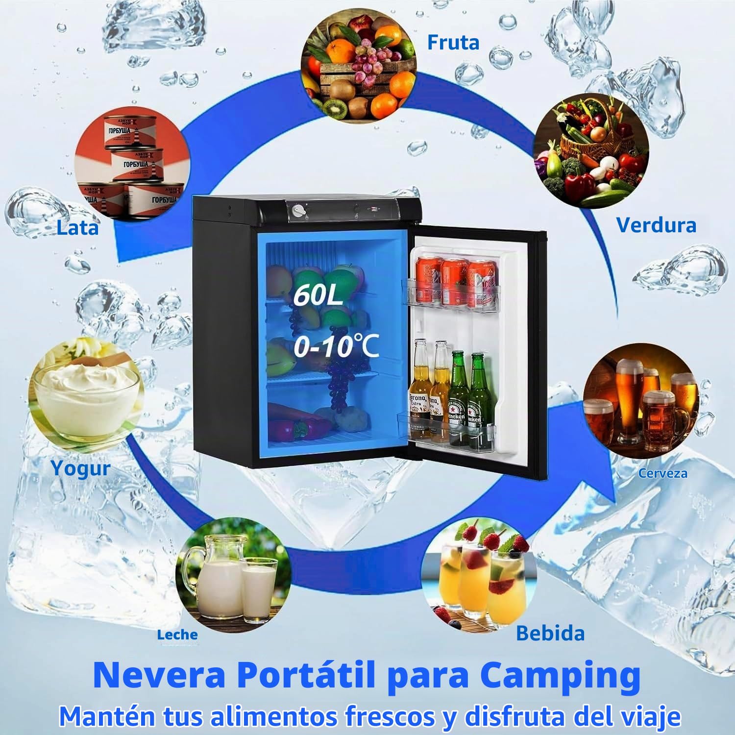 Smad Nevera Camping Gas 12V 220V, Nevera Trivalente 60L, Nevera de Gas propano, RV Nevera, Frigorificos Pequeños, Nevera silenciosa para Caravan, Autocaravana, Camión, Furgoneta Camper, 28mbar, Negro