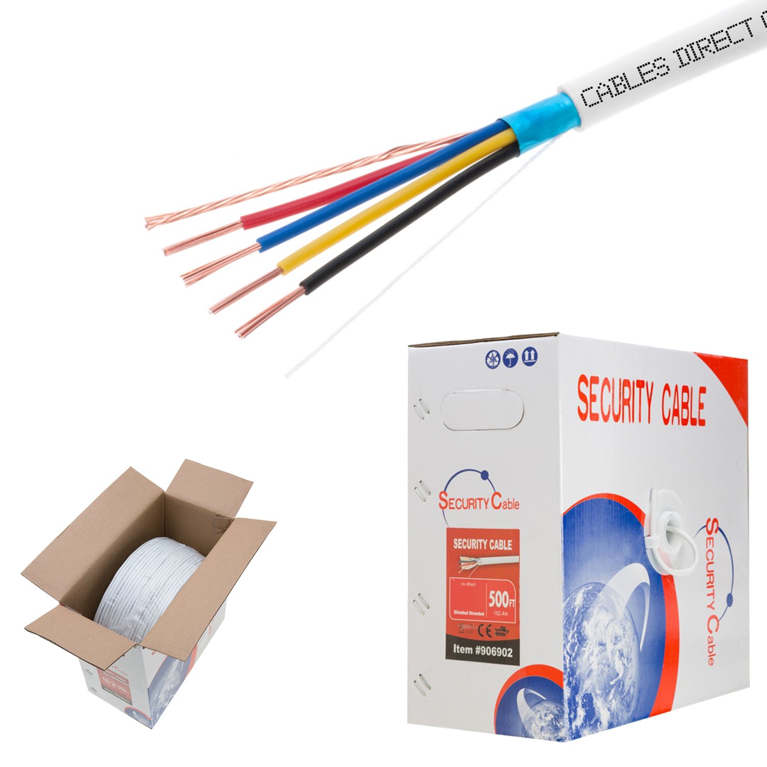 Cables Direct Online224 Solid 500FT Shielded Low Voltage Electrical Cable, Security Alarm Wire Control Cable Burglar Station Bulk PVC Pull-Out Box