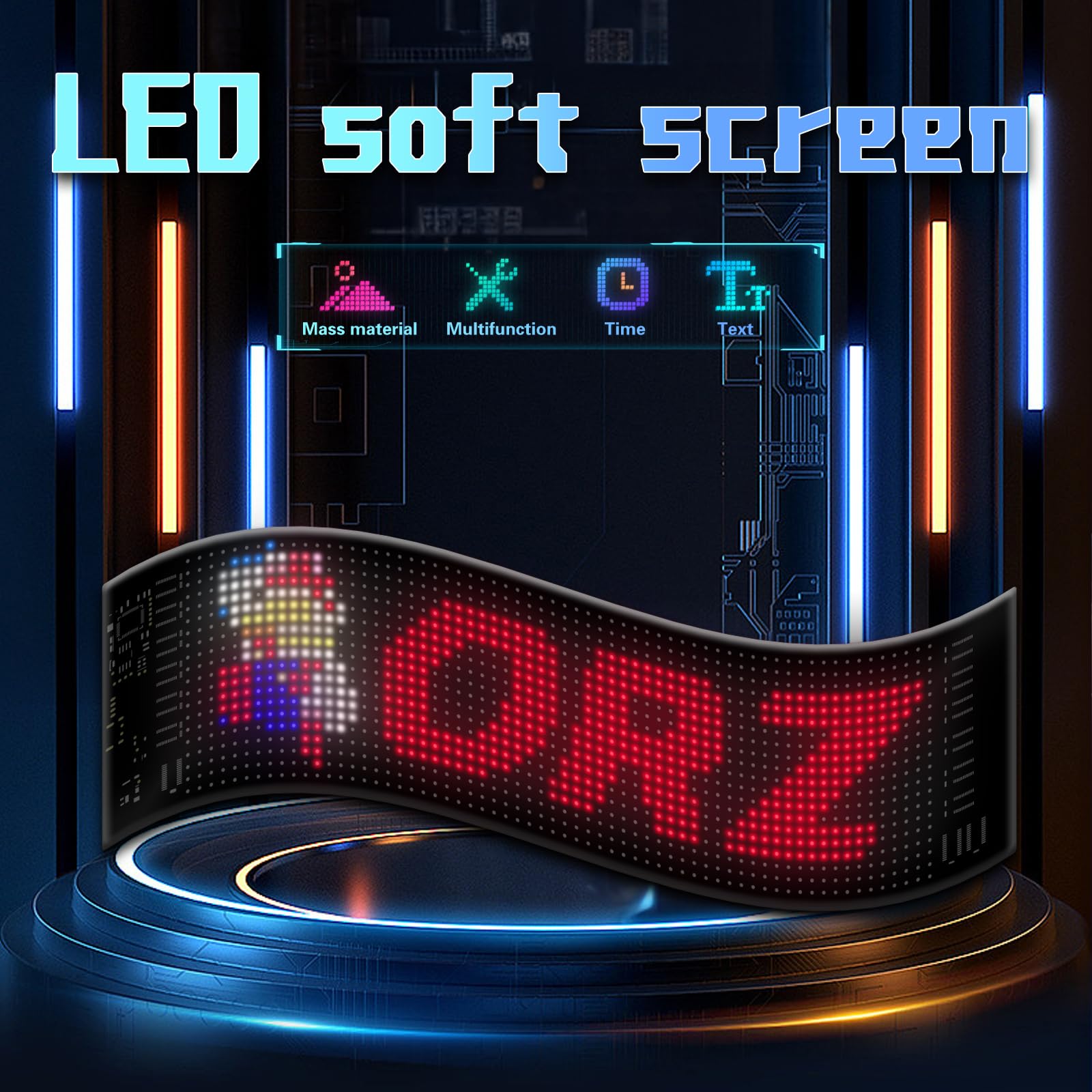 Flexibler LED Anzeigetafel LED Namensschild Programmierbar, Bluetooth Smart App Led RGB Panel für Spielzimmer, Party, Werbetafel, Auto, LKW, Bar, Geschenk (59.5 x 12cm)