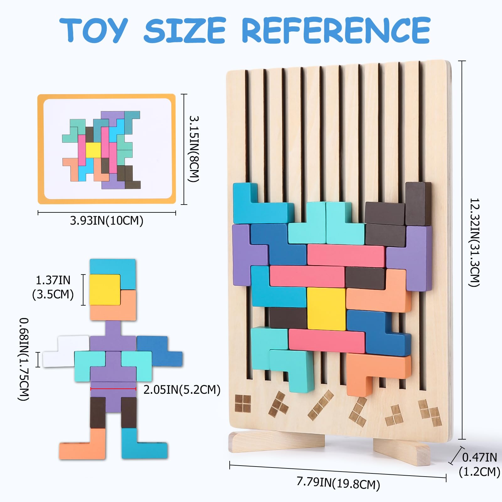 Drewniana gra Tetris, gry Montessori dla dzieci w wieku 3, 4, 5 i 6 lat, drewniane puzzle, drewniane puzzle 3D Montessori, drewniane puzzle z klockami do układania w stosy i 10 kartami, kolorowe