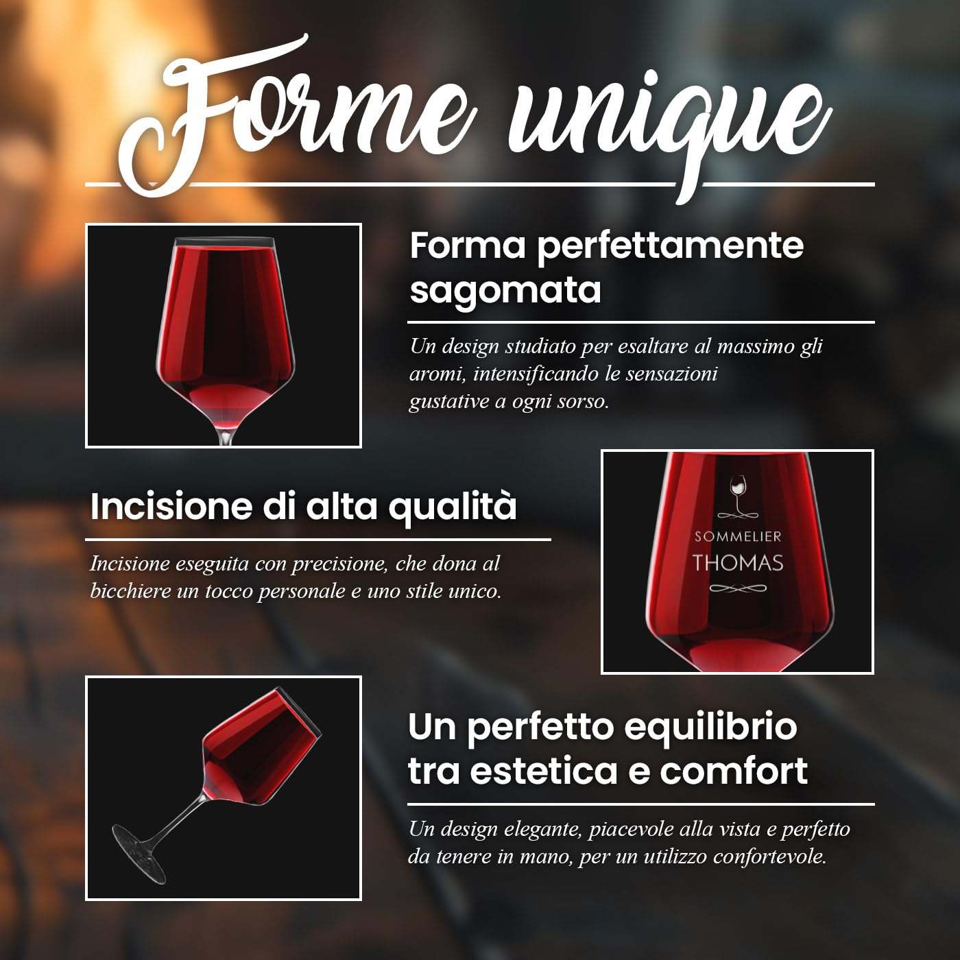Maverton 6 Calici da vino Rubino XL - incisione personalizzata - 530 ml - in vetro - ideali per il vino rosso e bianco - idea regalo per l’ uomo - sommelier