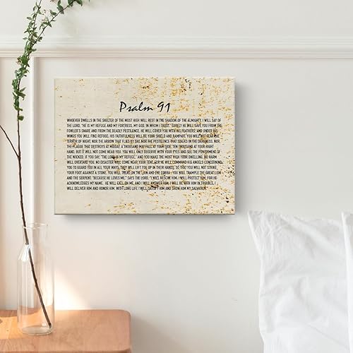 Miniatura 5 de Lienzo inspirador cristiano para pared, 11.5 x 15 pulgadas, enmarcado con versículo de las Escrituras, pintura religiosa del Salmo 91, lienzo para