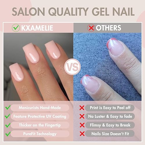 Miniatura 5 de KXAMELIE - Uñas postizas a presión negras con forma de almendra, uñas acrílicas medianas a presión, uñas postizas para mujeres y niñas, uso diario