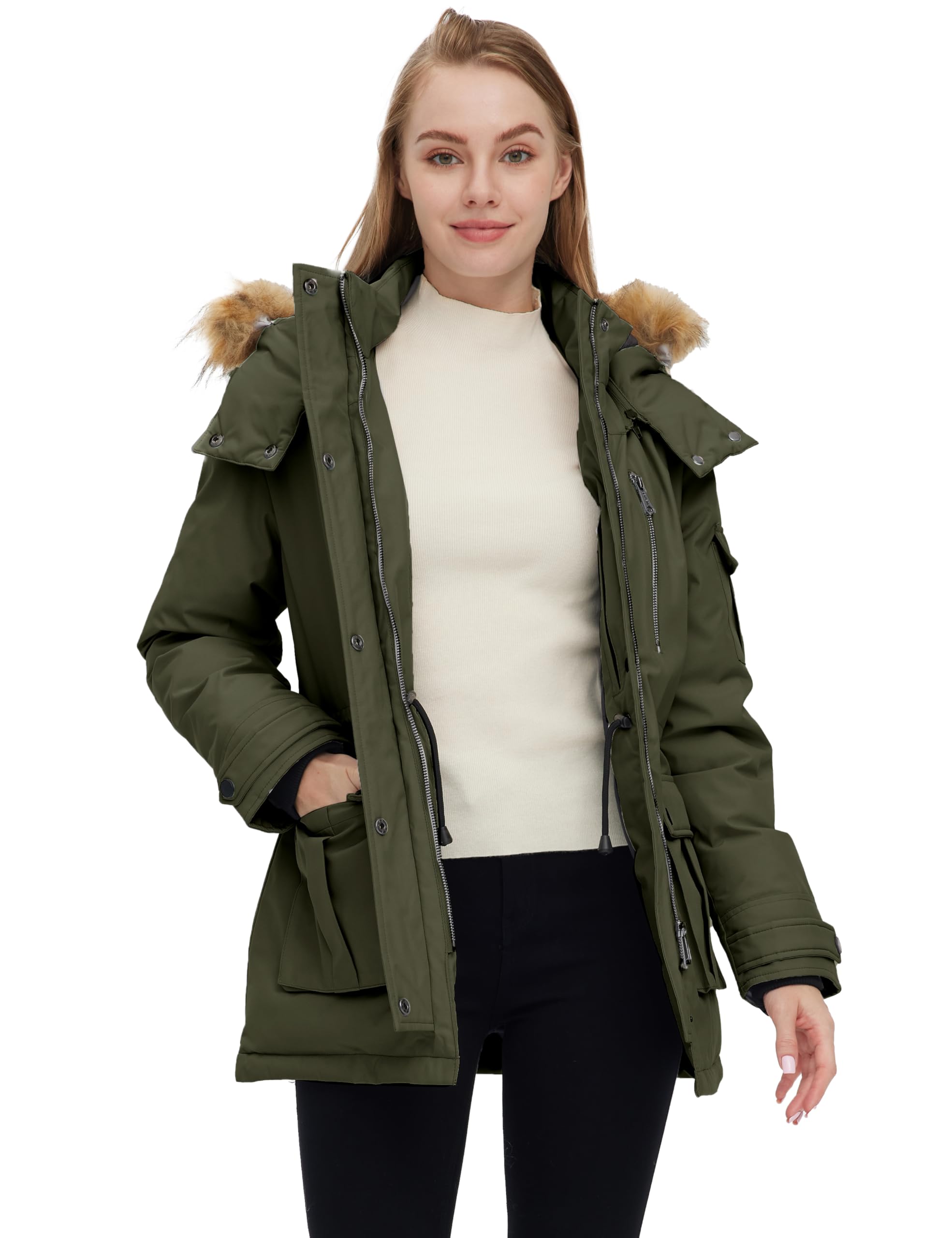 Wantdo Giacca Caldo Invernale Antivento Cappotto con Cappuccio Rimovibile in Pelliccia Parka Slim Fit Giubbotto Idrorepellente Outdoor Donna
