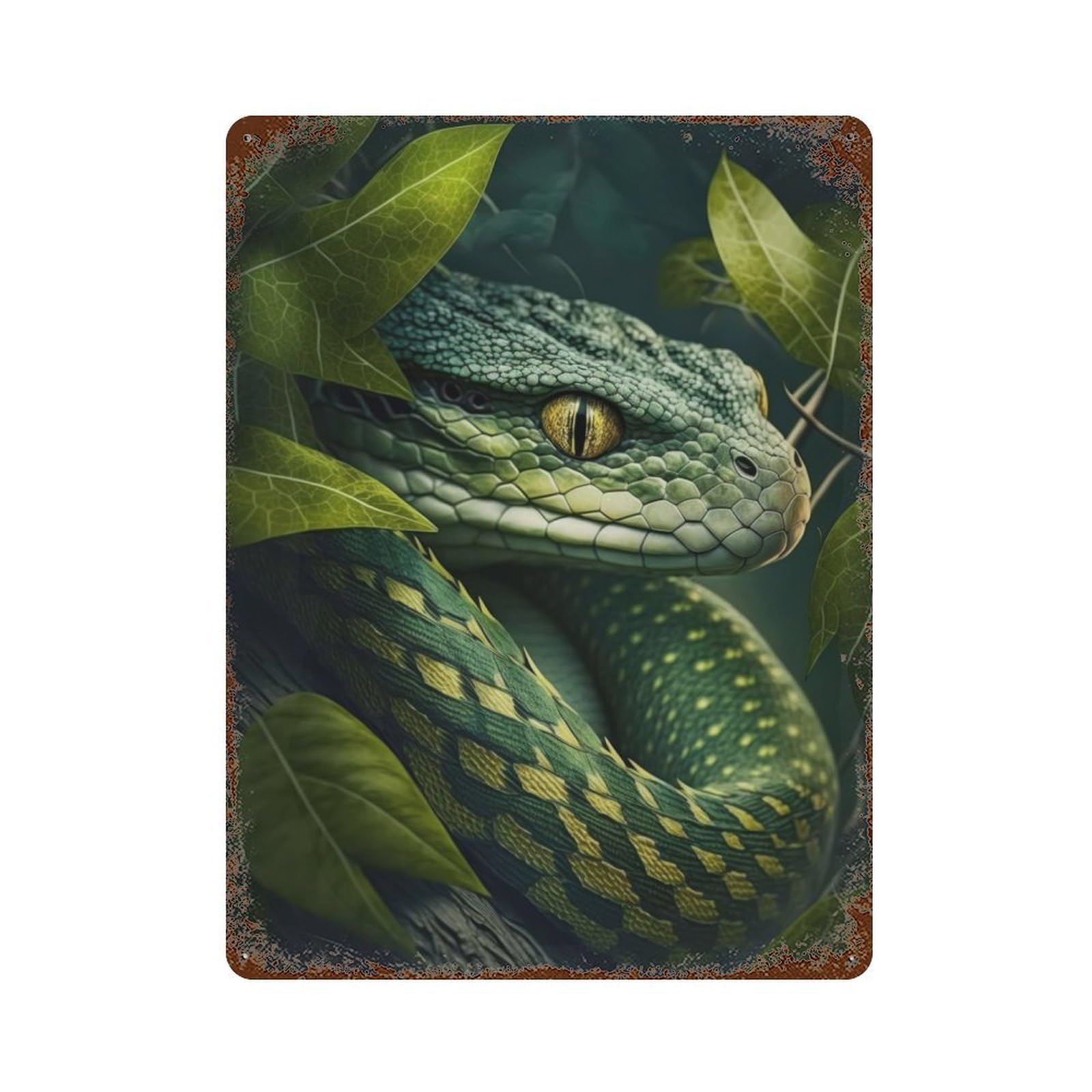 Vintage Rust Metal Sign with Snake Portrait Design 15.7"x11.8", for Shed, Workshop And Garage Wall Decor, Classic Wall Plaque