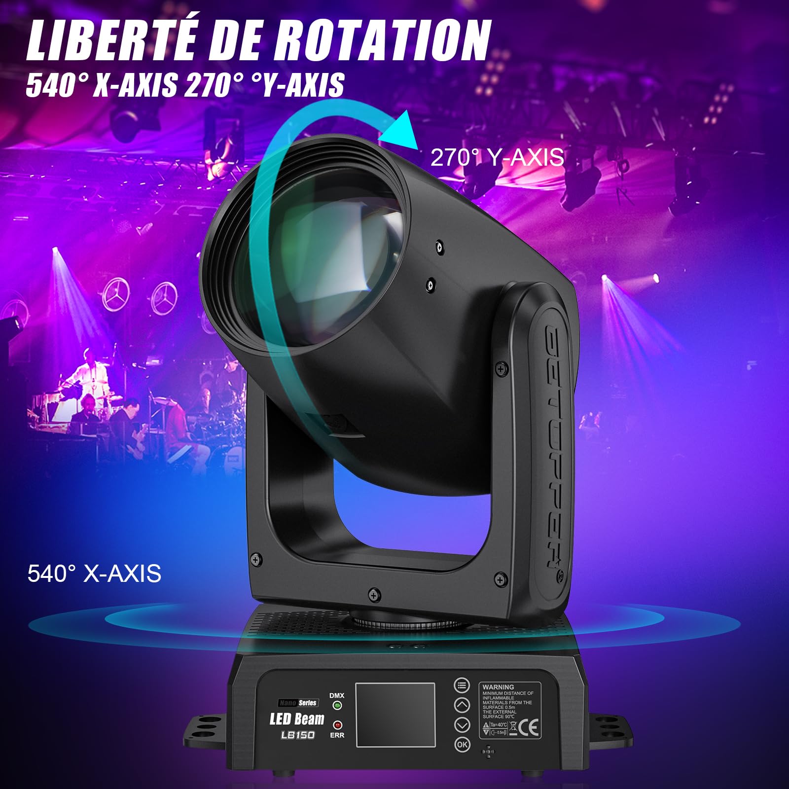 150W Éclairage de Scène LED Moving Head Lampe Lumière DJ,BETOPPER Lyre LED Projecteur de Scène, RGBW DMX-512 Lumière Soirée Beam 4 en 1 Lumière de Scène pour DJ, Fête, Bar, Mariage, Club (1, LB150-1)