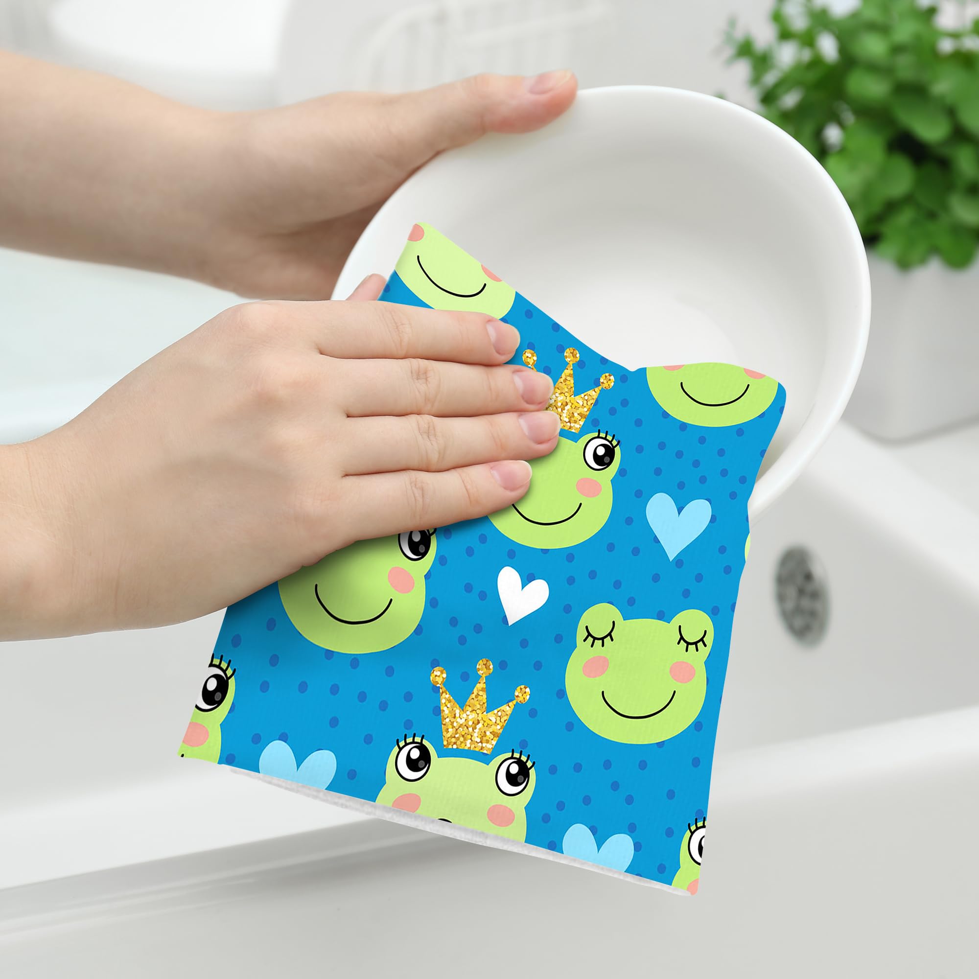 2er-Set Küchenhandtücher Mit Frosch-Motiv – Saugfähig, Dekorativ, 40 X 60 Cm, Blau