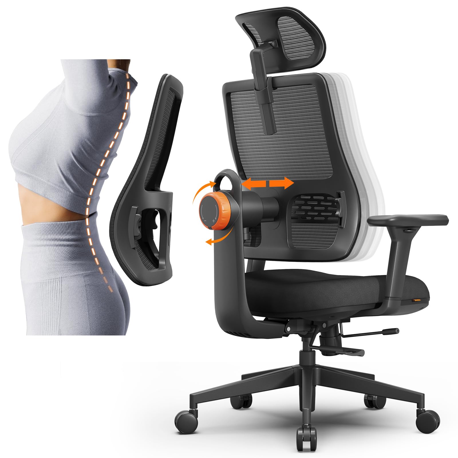 Newtral Ergonomic Home Office Chair - Auto-Following Back Support, for Long Hours Sitting, 96°-126° Recline Backrest, Comfortable Foam Seat, 2D Headrest, 3D Armrest, 136KG, MagicH003, Black — image 1