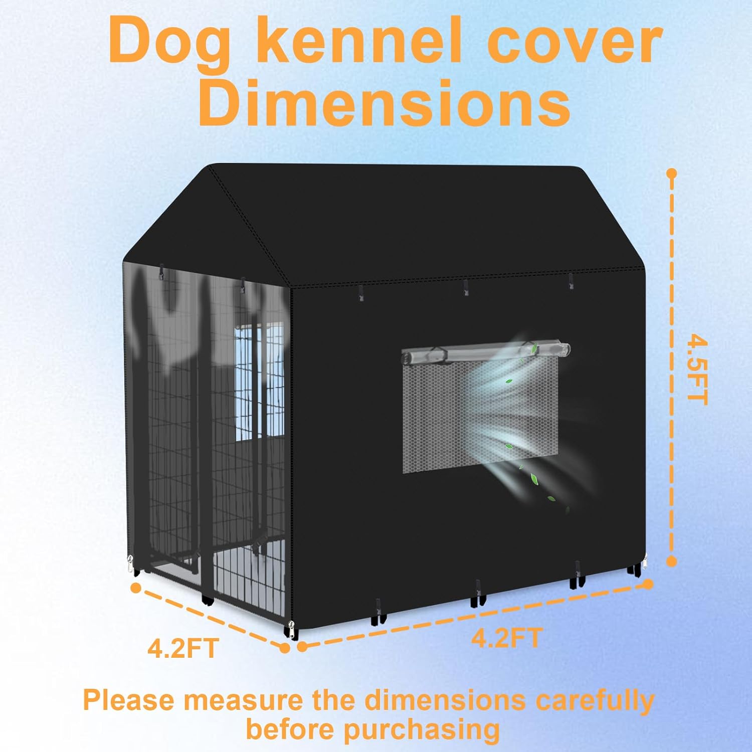 Outdoor Dog Kennel Cover Heavy Duty Full Coverage 600D Waterproof and Durable Dog Crate Cover for 4.2'Dx4.2'Wx4.5'H Multiple Brands of Dog Kennelswith Mesh Breathable Good Observation （Covers Only）