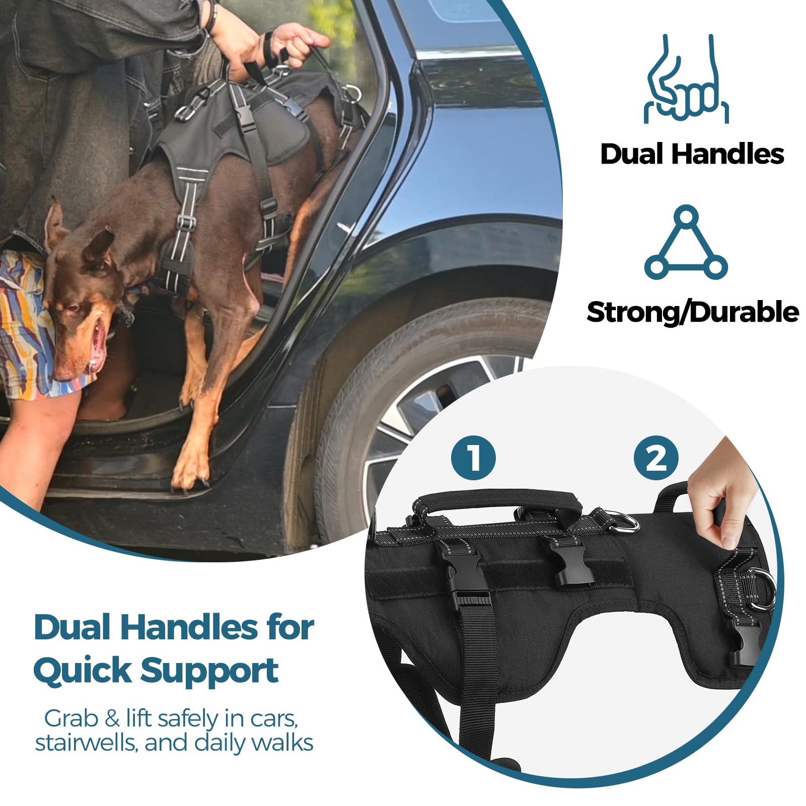 BINGPET Arnés de elevación para perros, soporte de pierna trasera para perros grandes, arnés reflectante ajustable con asa, correa multifuncional para perros mayores lesionados