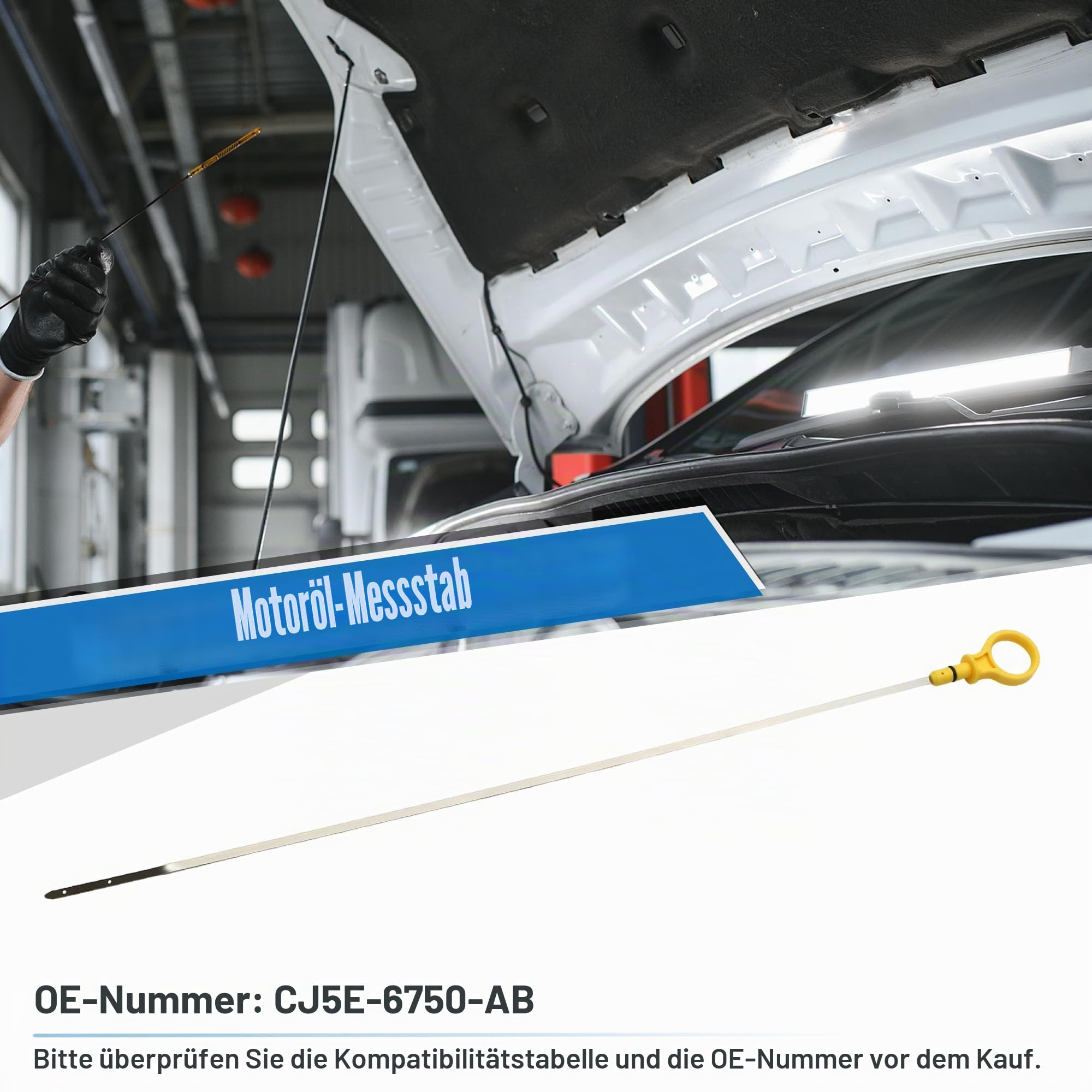 QUARKZMAN Motor Ölstand Anzeige Für Ford Focus 13-18 1 Stück | Metall Kunststoff, Gelb Silberton, Größe 59.5x3.4cm, OE CJ5E-6750-AB, Motorölstandsmessung