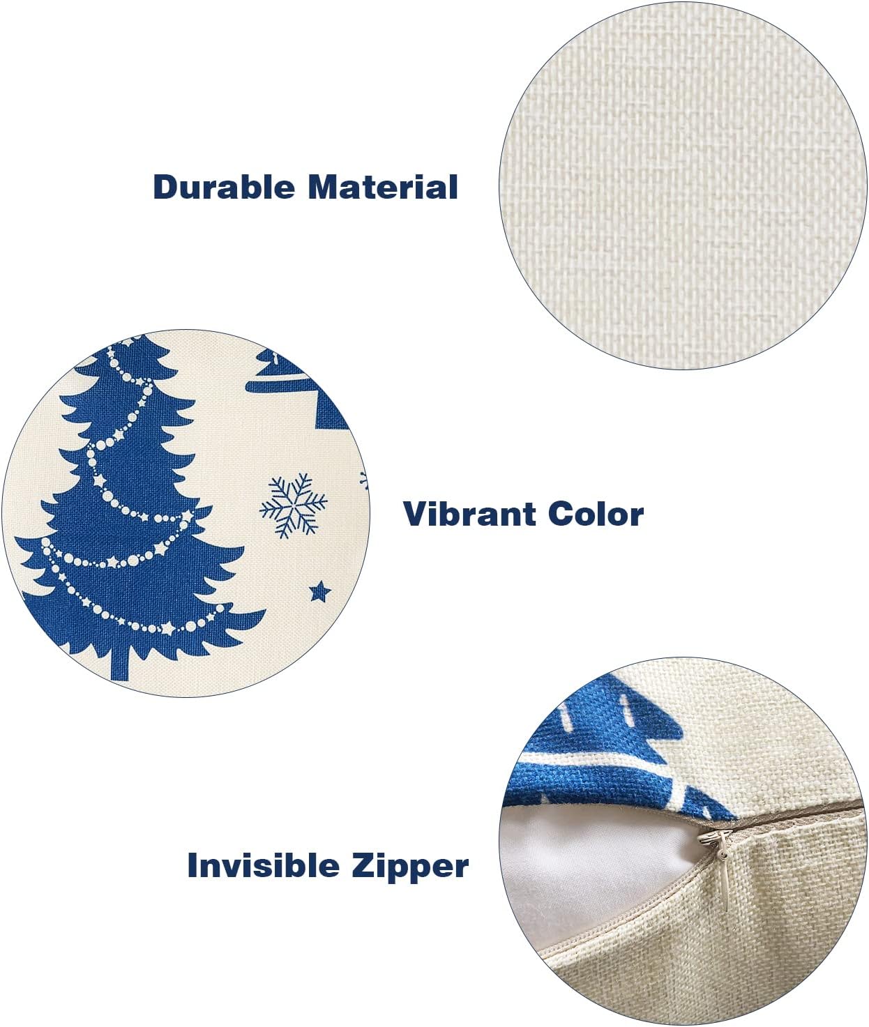 Christmas Pillow Covers 20X20 Navy Blue Christmas Throw Pillow Covers Farmhouse Pillow Cases Snowflake Holiday Decoration Pillowcases Xmas Trees Elk Deer Cushion Covers for Sofa Couch Set of 4