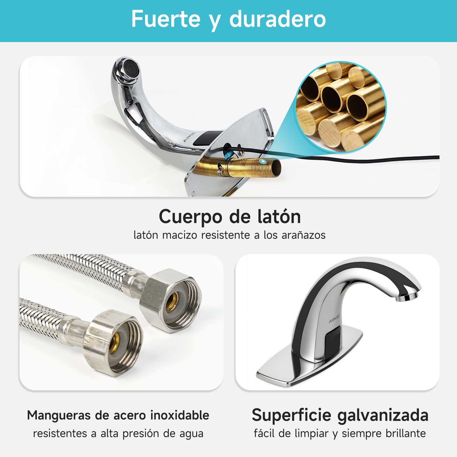 AIKE AK7500 Grifo Sin Contacto para Baño, Grifo Automático con Sensor de Un Solo Agujero con Placa de Cubierta para Baños Comerciales, Cromo