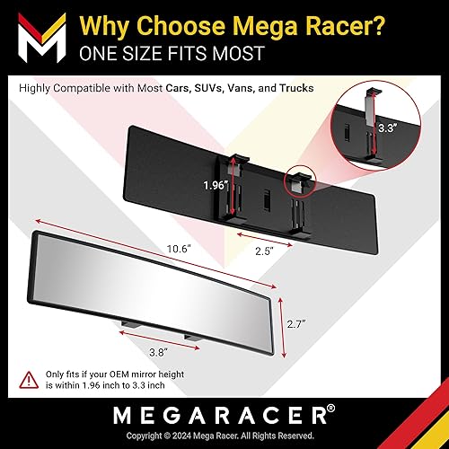 Miniatura 5 de Mega Racer Espejo retrovisor para automóvil, convexo transparente, 10.6 pulgadas 10.630 in Accesorios para espejo retrovisor panorámico, Espejo de