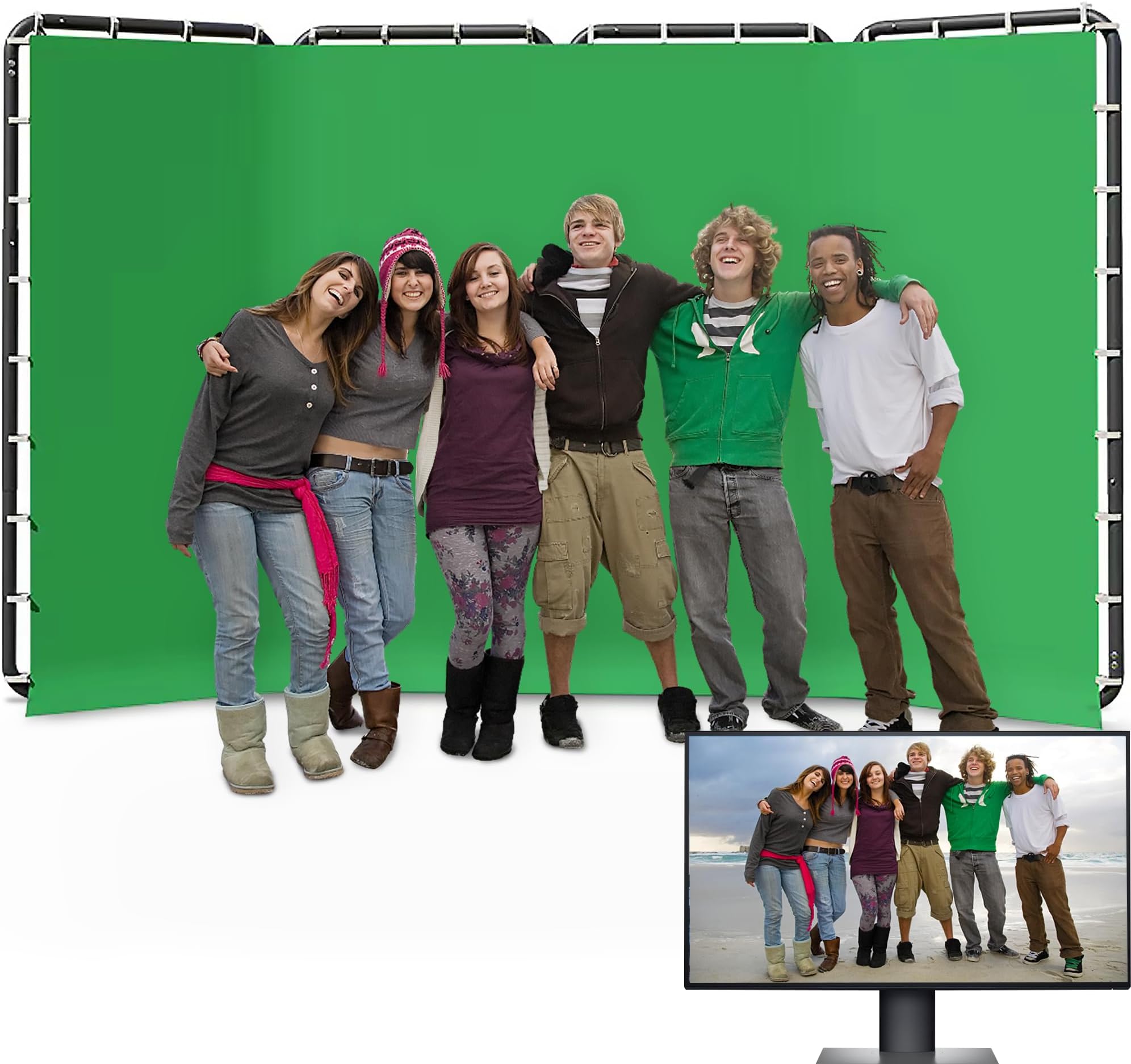 7.87ft x 13.12ft Green Screen Backdrop with Stand, Large Collapsible Backdrop System for Photo Studio, Video Shooting, Live Streaming, Gaming