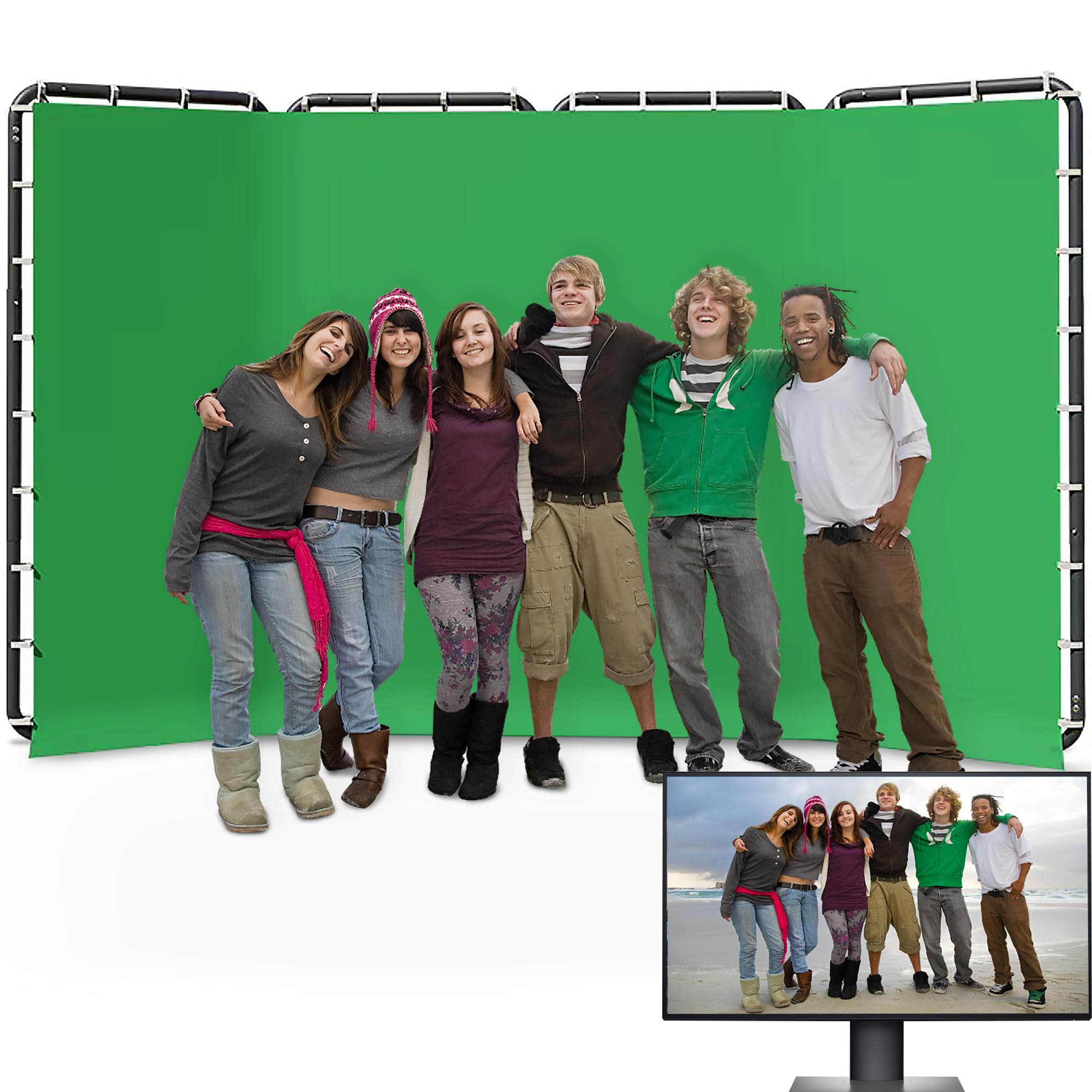 7.87ft x 13.12ft Green Screen Backdrop with Stand, Large Collapsible Backdrop System for Photo Studio, Video Shooting, Live Streaming, Gaming