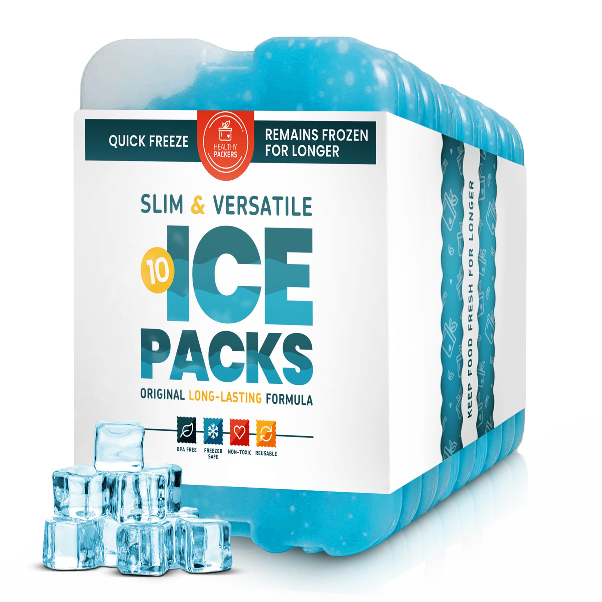 Healthy Packers Cool Pack, Slim Ice Pack for Lunch Box - Quick Freeze and Long-Lasting - Freezer Cold Packs for Cooler Bag and Lunch Boxes - Original Long-Lasting Formula - (10 Pack) โ image 1