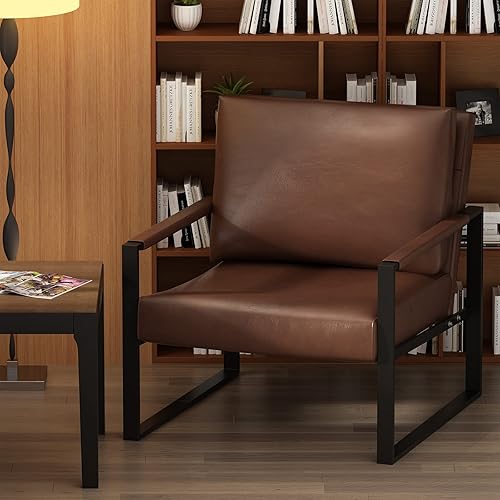 Miniatura 21 de Recaceik Juego de 2 sillas decorativas de cuero, con cojín ergonómico extragrande, marco de metal resistente, antiarañazos, para sofá, silla Gris