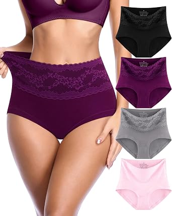 OLIKEME Tummy Control Underwear Womens High Waisted Full Coverage Brief Soft Tagless Postpartum C Section Panties 4 Pack