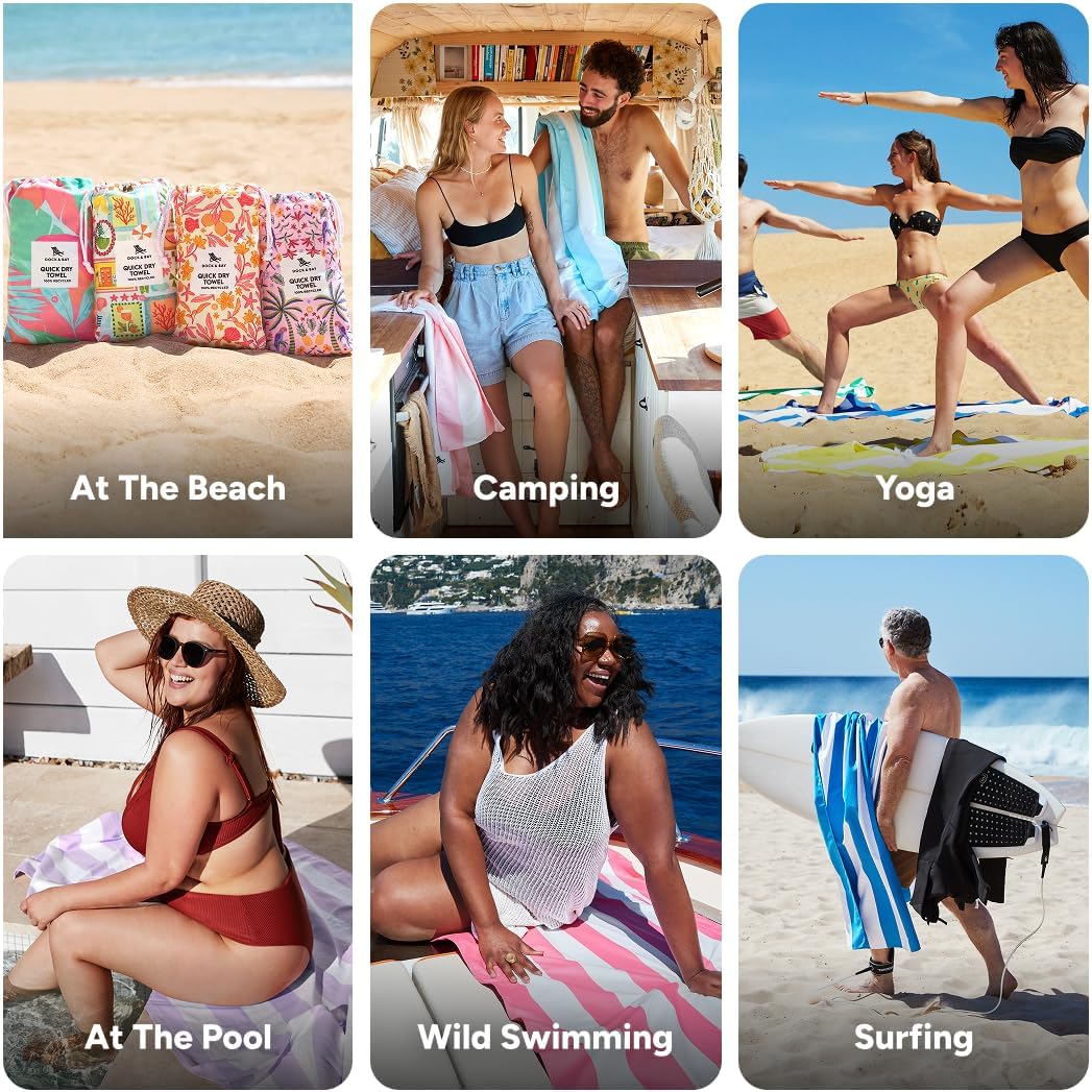 Dock & Bay Beach Towel - Quick Dry, Sand Free - Compact, Lightweight - 100% Recycled - Includes Bag - Sunset Tropics (Set of 4) - Large (160x90cm, 63x35)