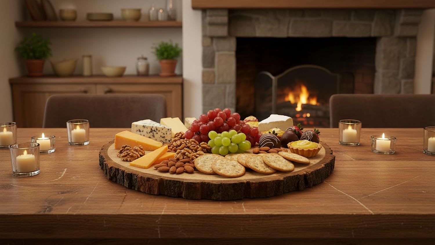 Wooden Serving Tray Bark Edge Charcuterie Cheese Board Meat Platter12 Inch