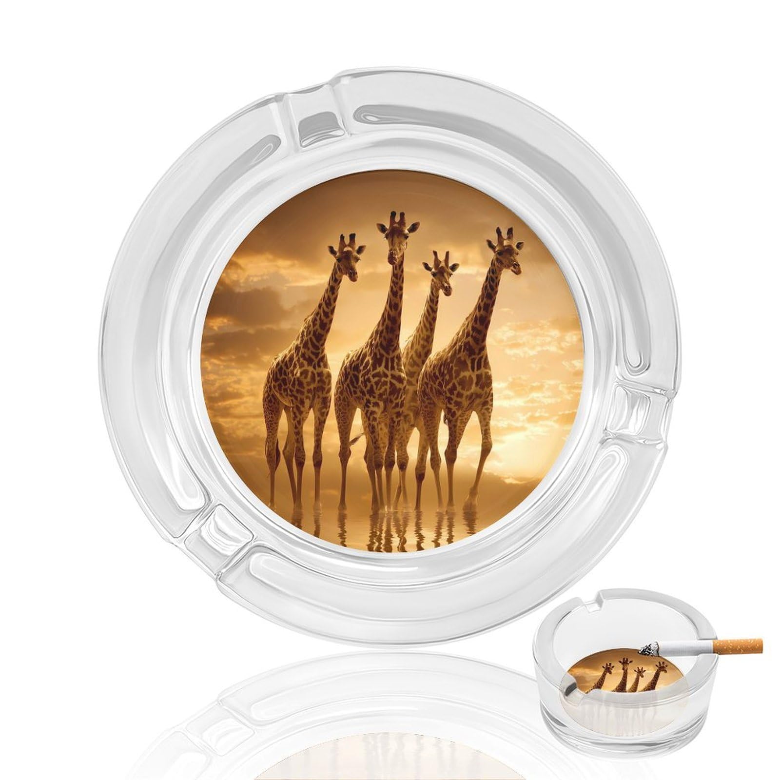 Giraffe Wild Animal Ashtray Portable Round Glass Outdoor Ash Tray for Home Office Garden Pub