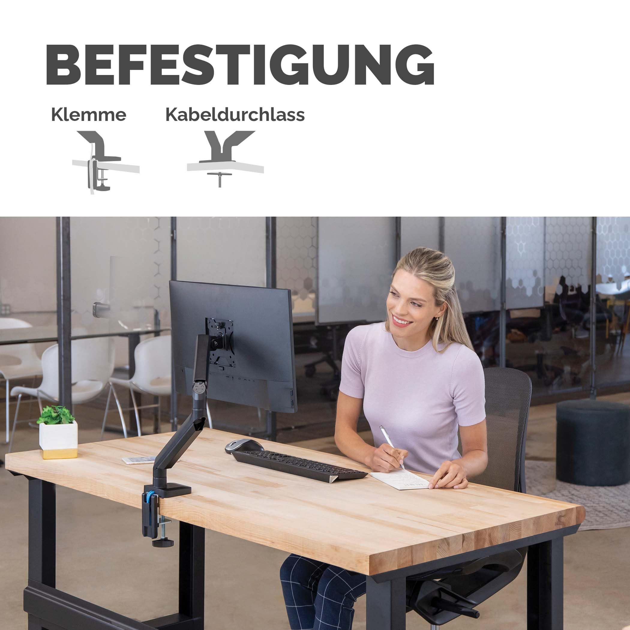 Fellowes Monitor Halterung für 1 Bildschirm bis 32 Zoll (81,28 cm) - Platinum Series Monitor Arm mit Gasfeder, USB Ports - Befestigung mit Klemme oder Kabeldurchlass - schwarz