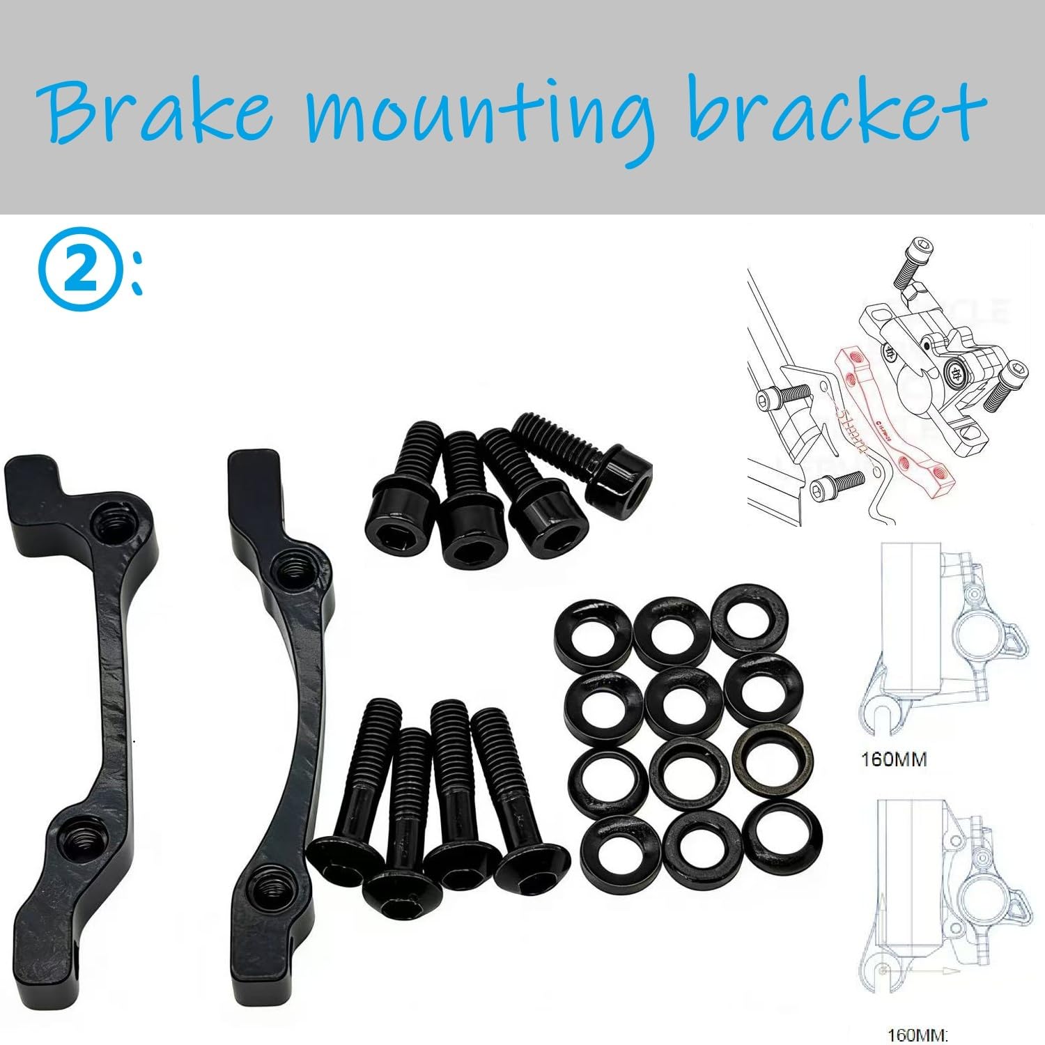 Hydraulisches Scheibenbremsen-Set mit 160-mm-Rotoren, für Mountainbike, E-Bike, Fatbike, Rennrad (rechte Vorderbremse und linke Hinterradbremse) (Schwarz 2)